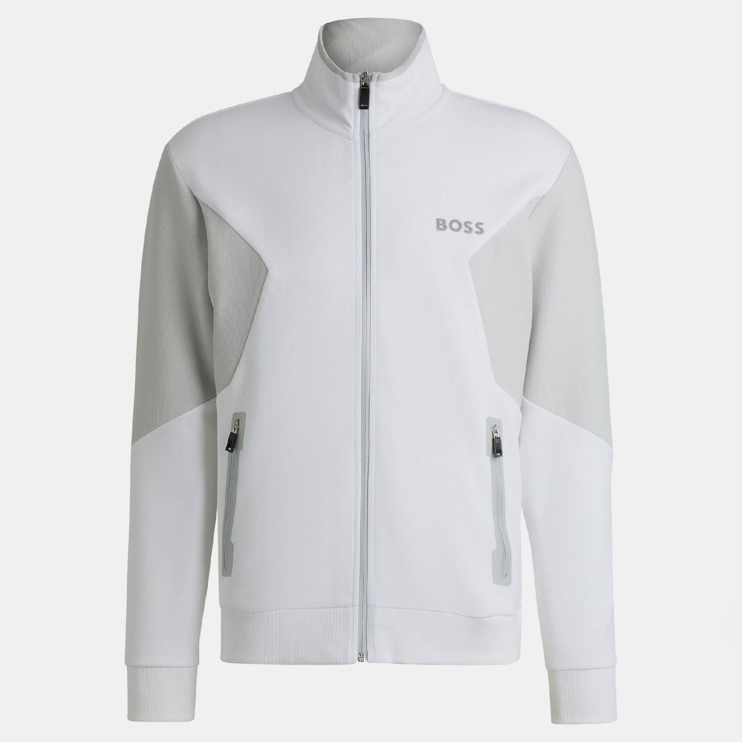 White - Boss - Skaz 1 Cotton Blend Zip Up Sweatshirt - 1