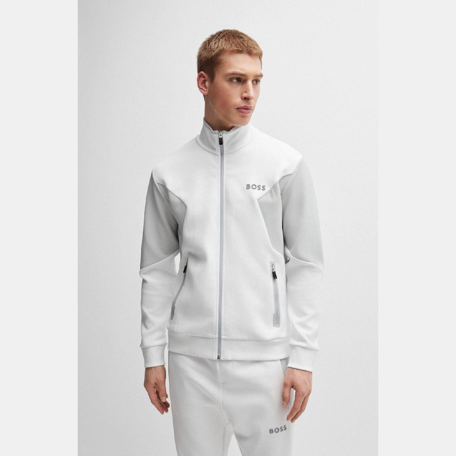 White - Boss - Skaz 1 Cotton Blend Zip Up Sweatshirt - 2