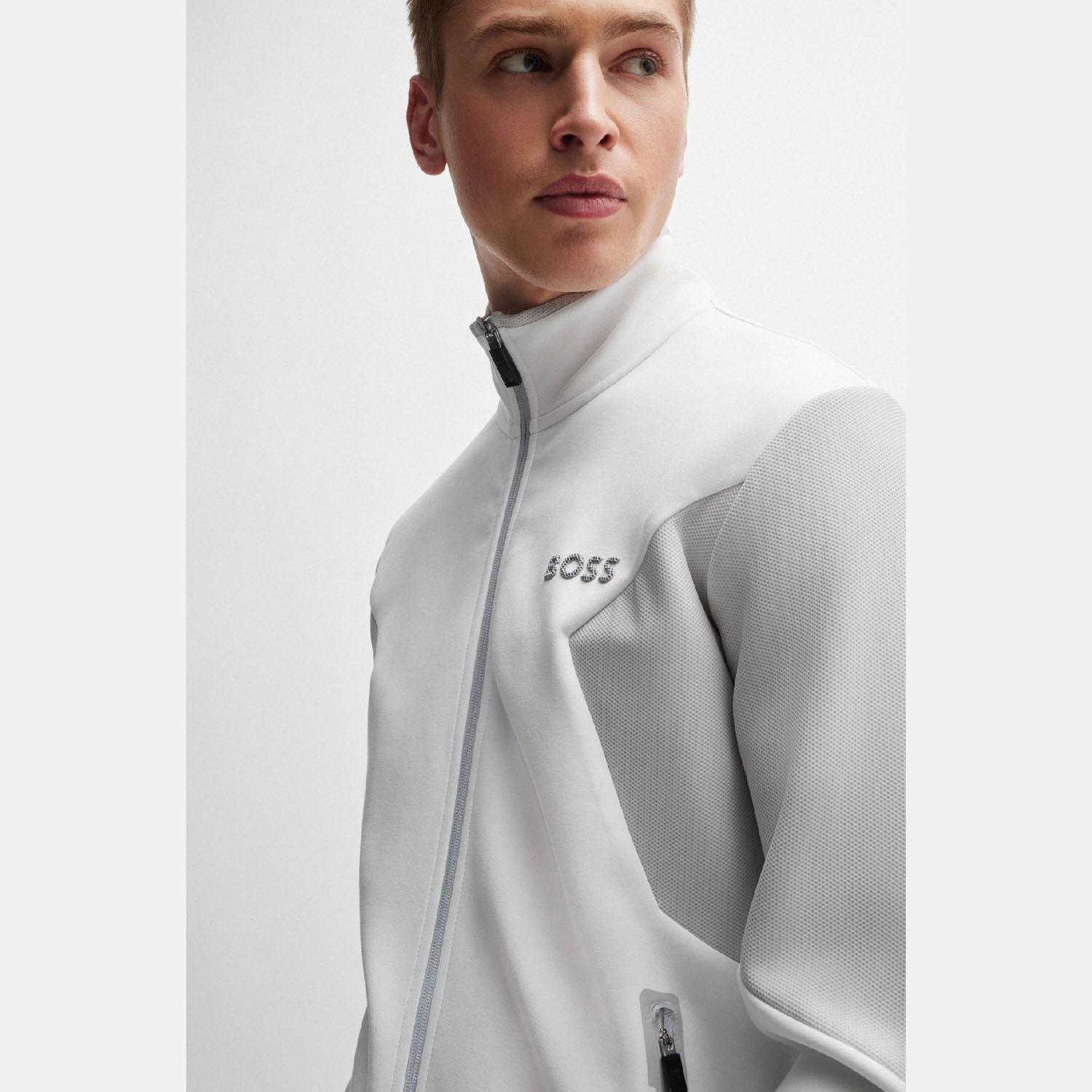 White - Boss - Skaz 1 Cotton Blend Zip Up Sweatshirt - 3