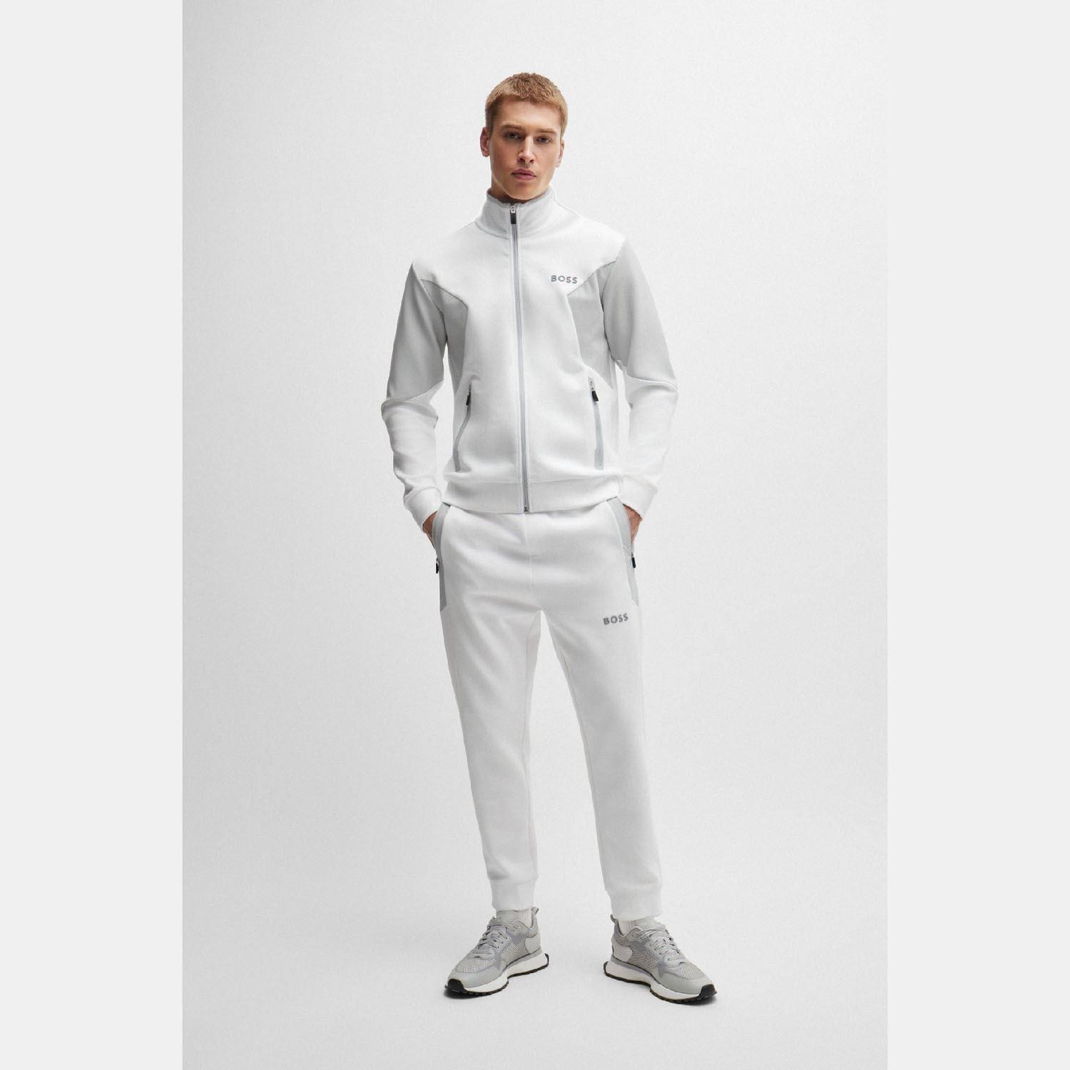 White - Boss - Skaz 1 Cotton Blend Zip Up Sweatshirt - 4