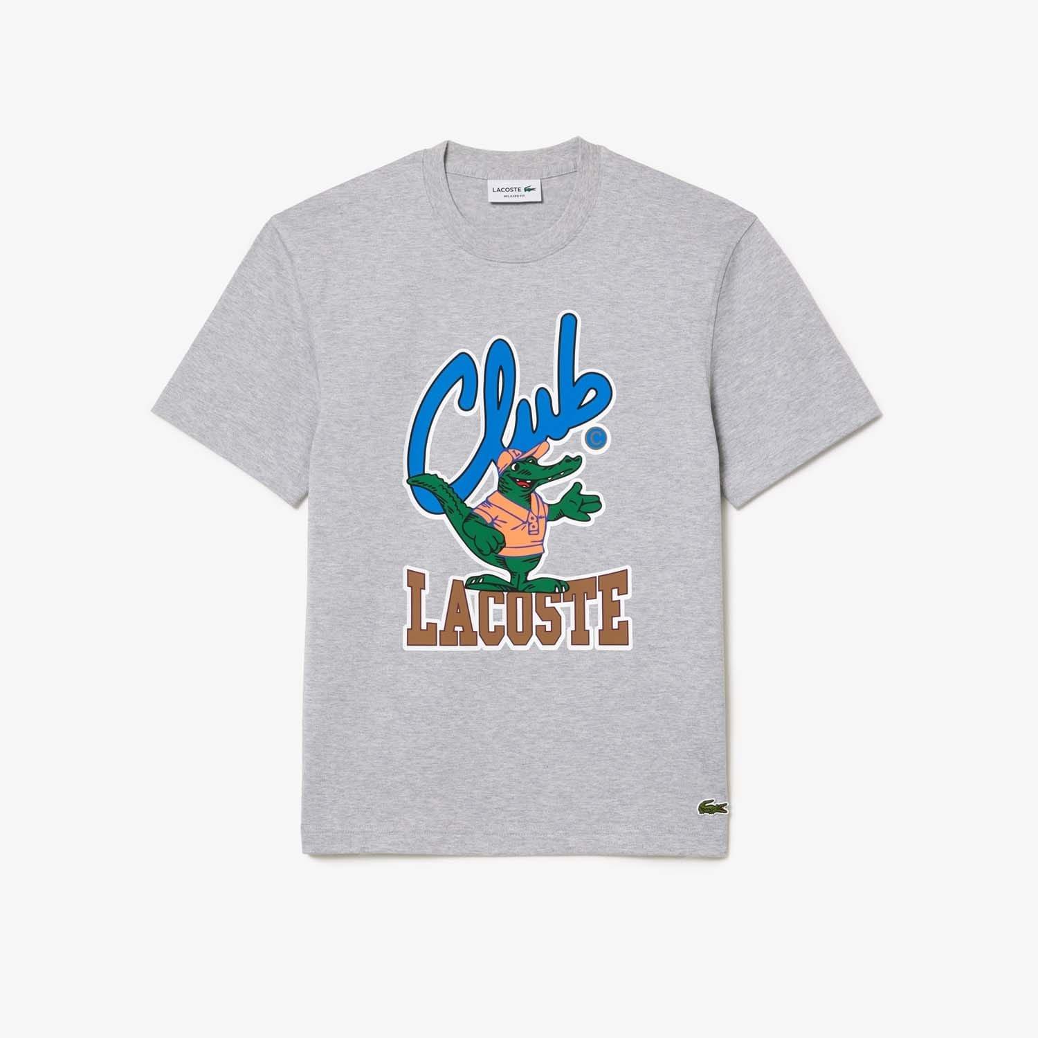 Grey - Lacoste - Relaxed Fit Signature Print T-Shirt - 1