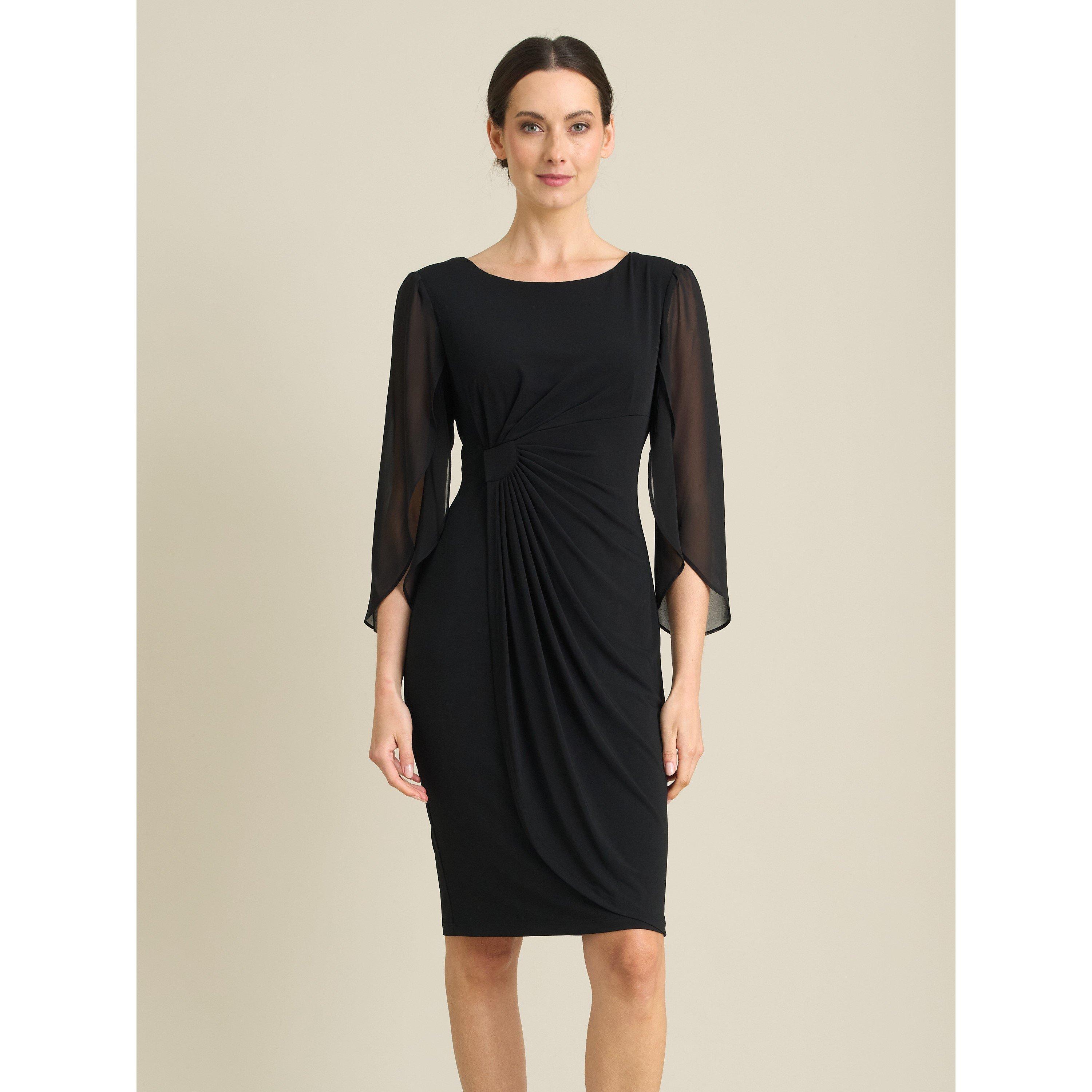 Black - Gina Bacconi - Ryder Jersey And Chiffon Wrap Dress - 1