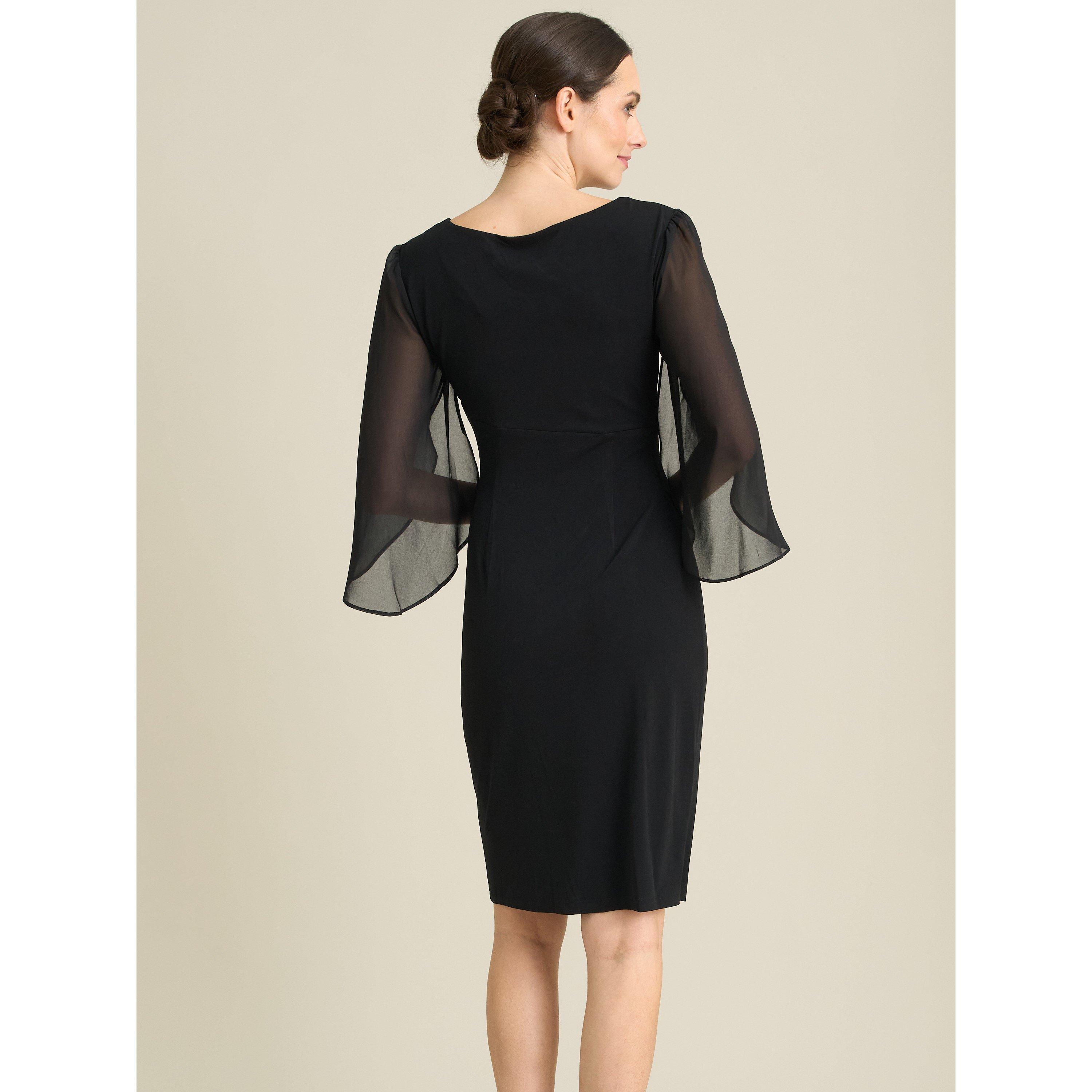 Black - Gina Bacconi - Ryder Jersey And Chiffon Wrap Dress - 2