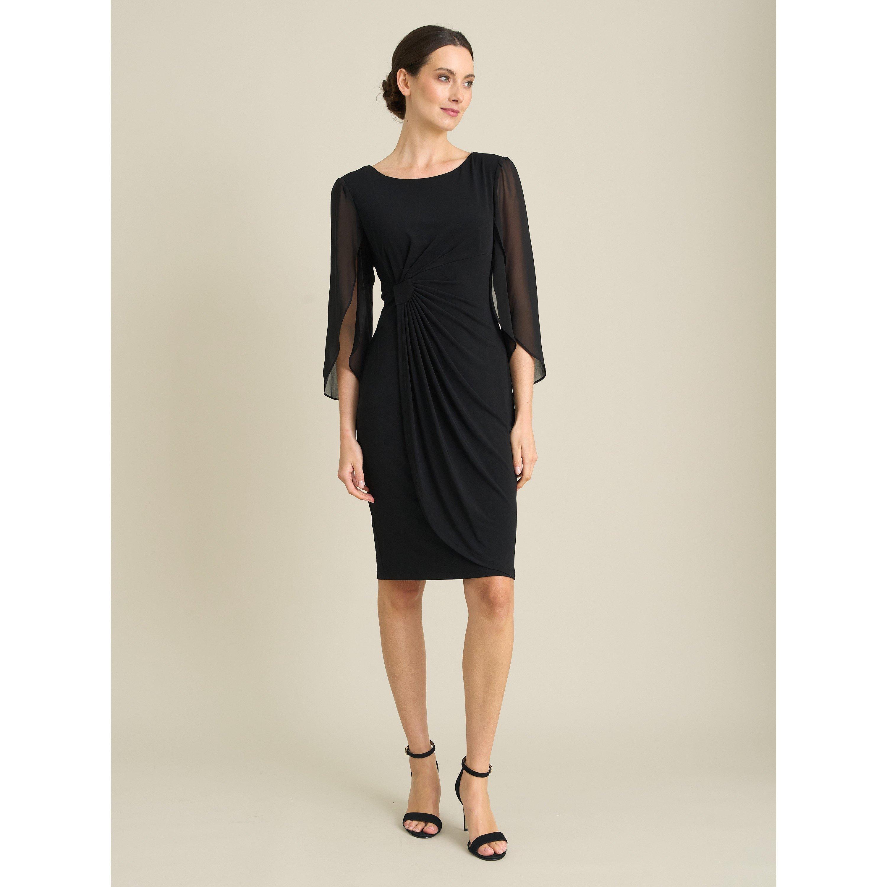 Black - Gina Bacconi - Ryder Jersey And Chiffon Wrap Dress - 3