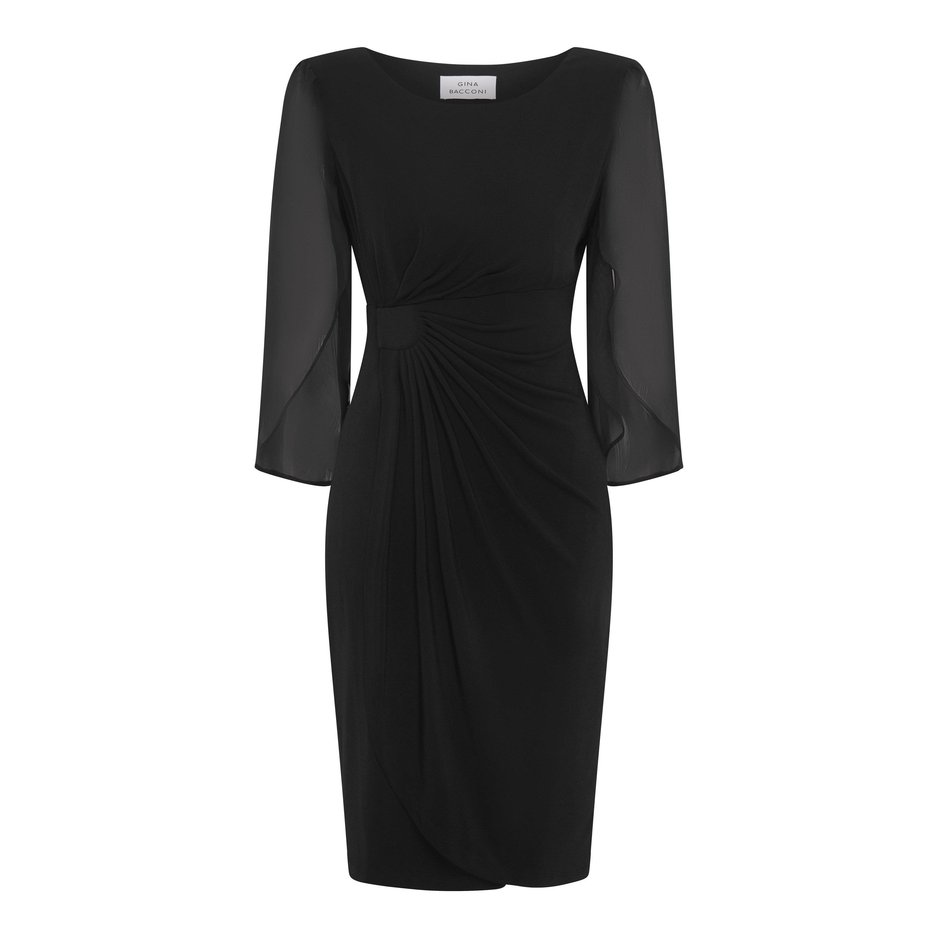 Black - Gina Bacconi - Ryder Jersey And Chiffon Wrap Dress - 4