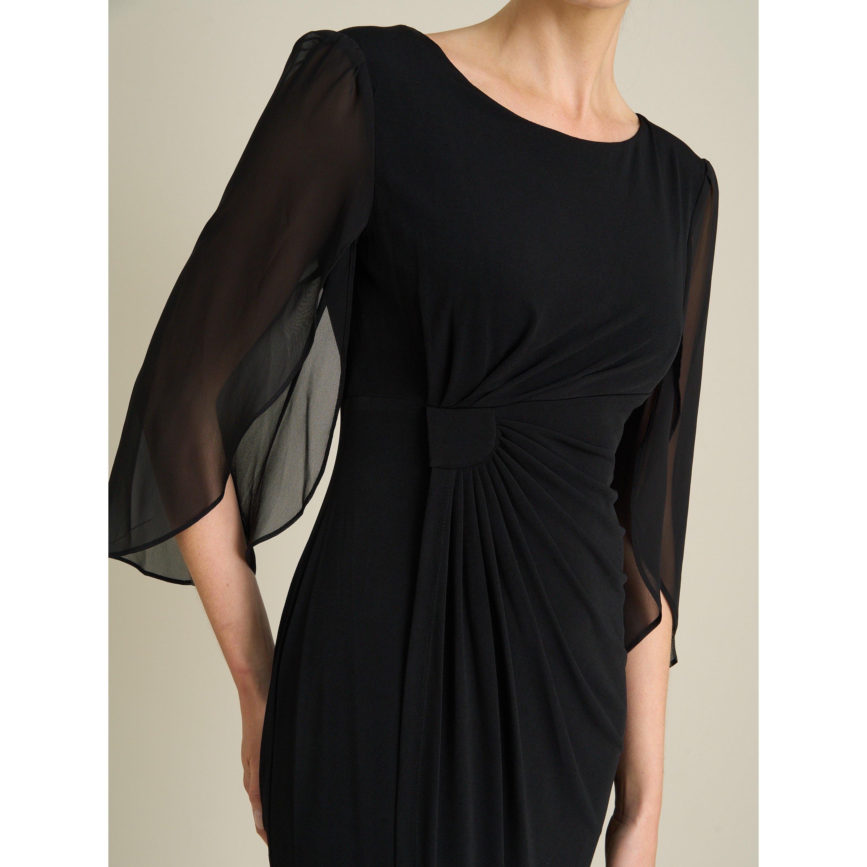 Black - Gina Bacconi - Ryder Jersey And Chiffon Wrap Dress - 5