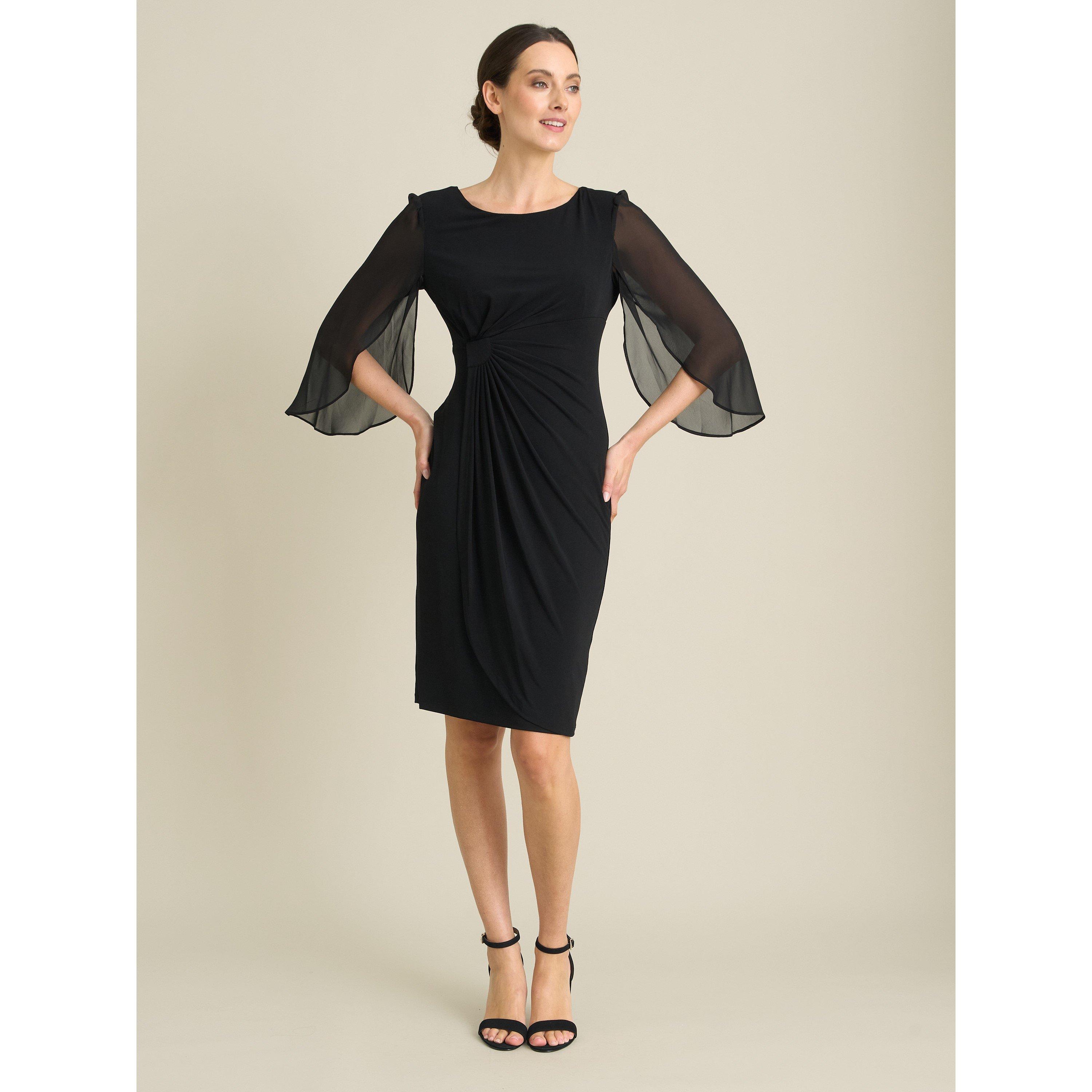 Black - Gina Bacconi - Ryder Jersey And Chiffon Wrap Dress - 6