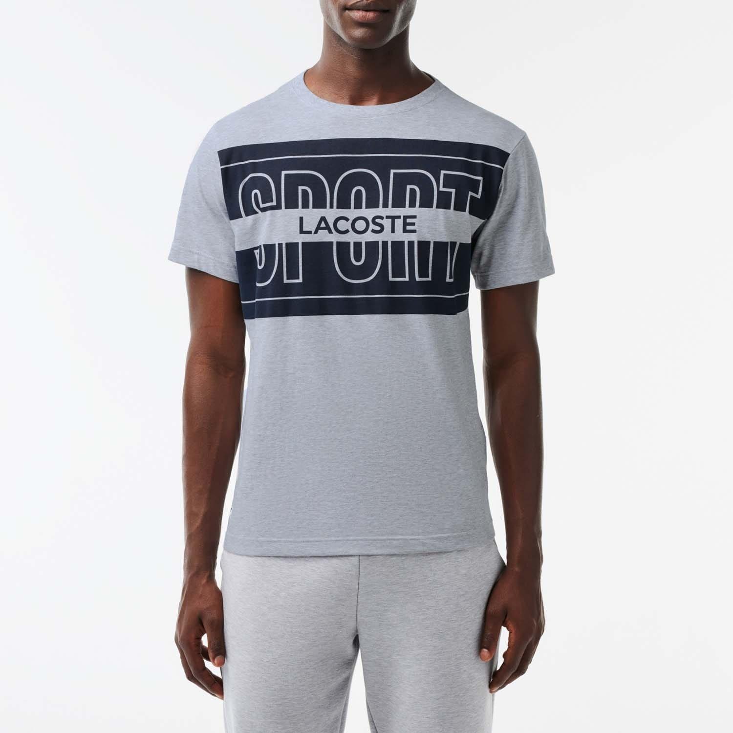 Grey - Lacoste - Cotton Print Sport T-Shirt - 1