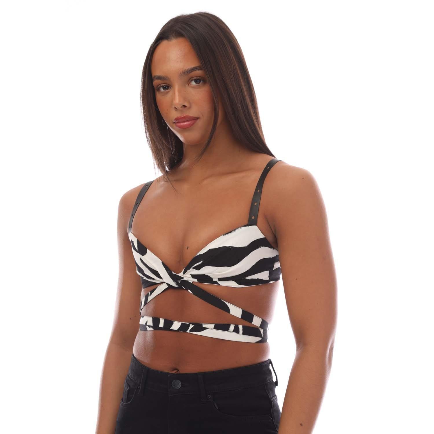 White Black - Off White - Women's Zebra VI Twisted Lace Up Bra, Wraparound Design Top - 3