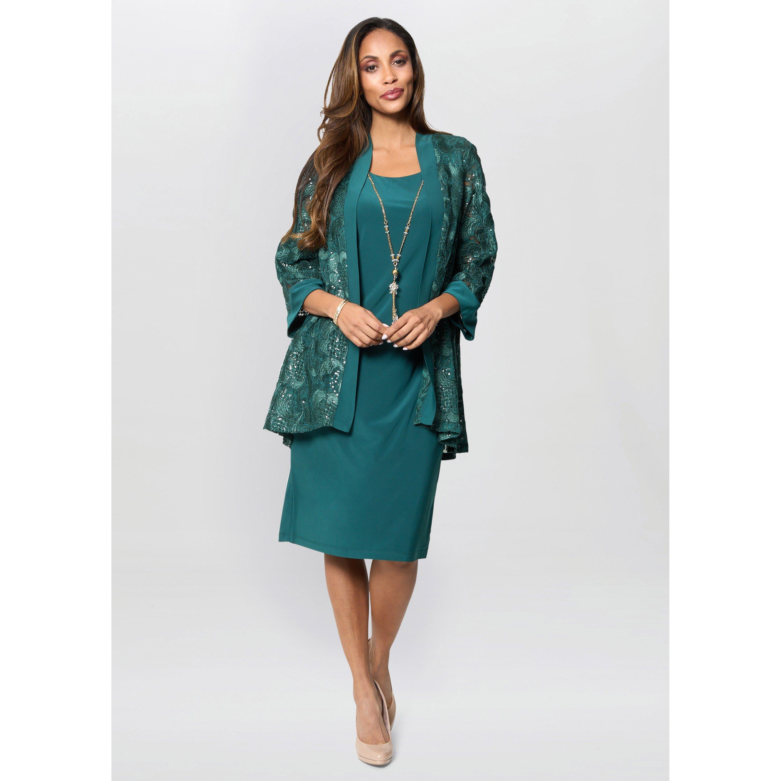 Forest - Gina Bacconi - Charlee Embroidered Lace Jacket Dress - 1
