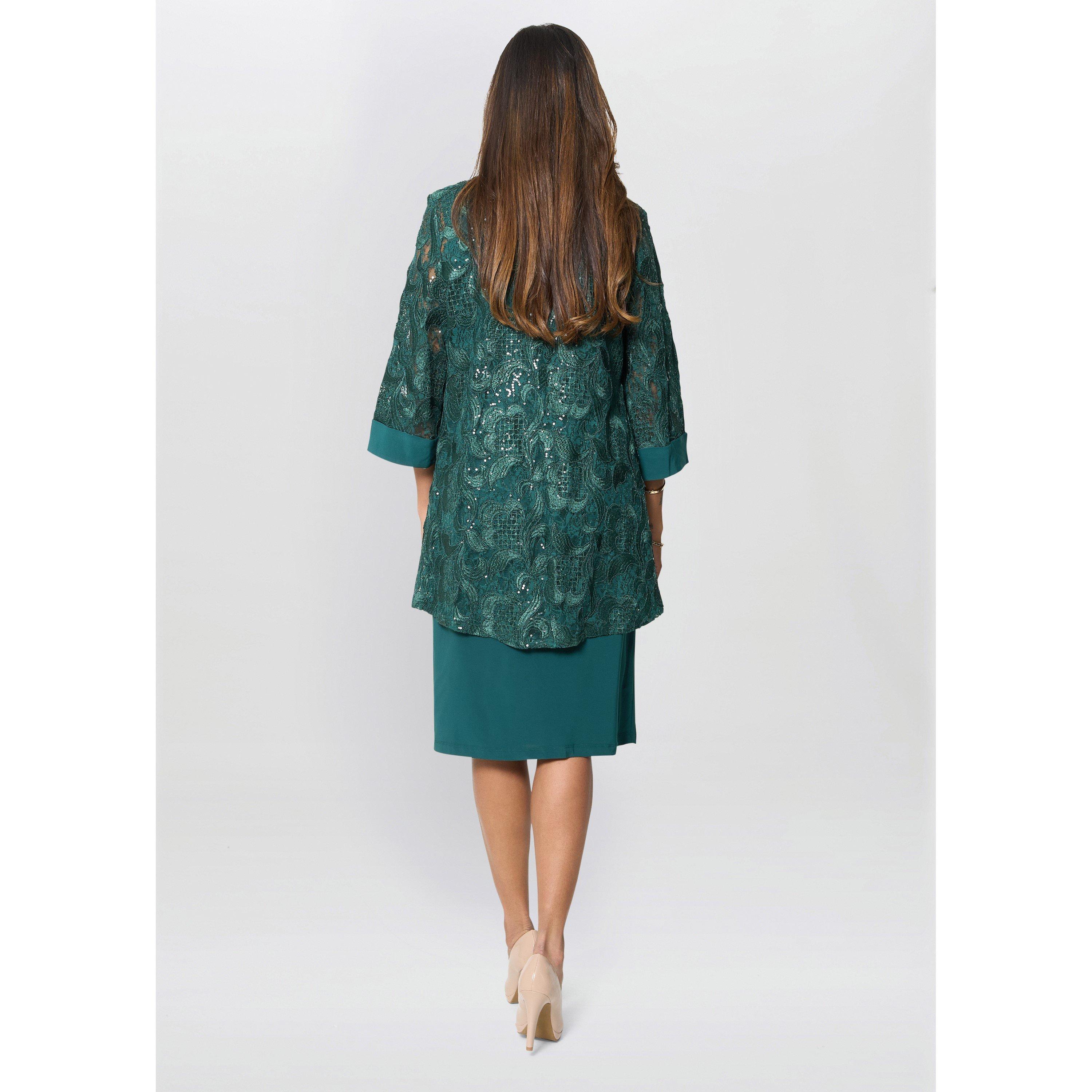 Forest - Gina Bacconi - Charlee Embroidered Lace Jacket Dress - 2