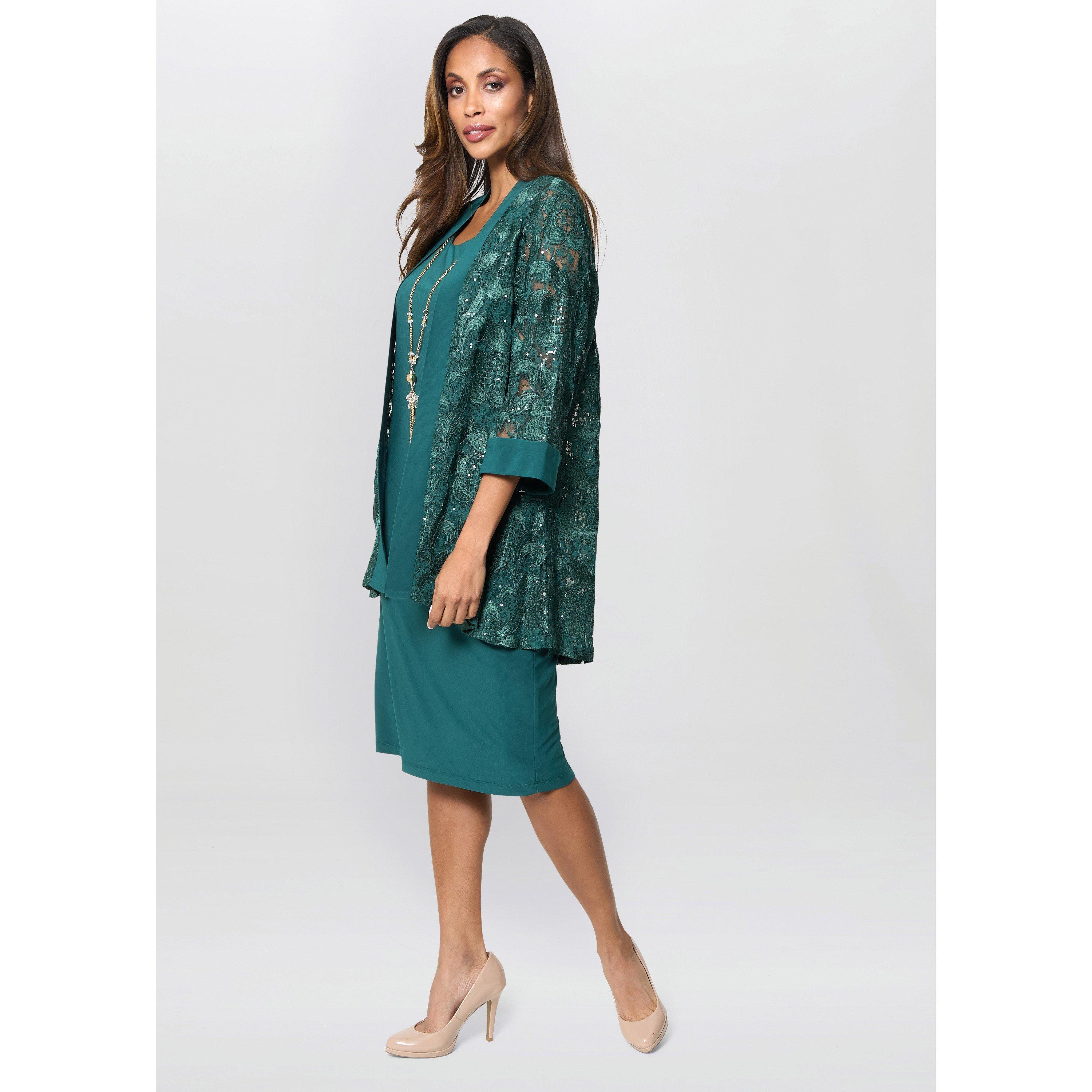 Forest - Gina Bacconi - Charlee Embroidered Lace Jacket Dress - 3
