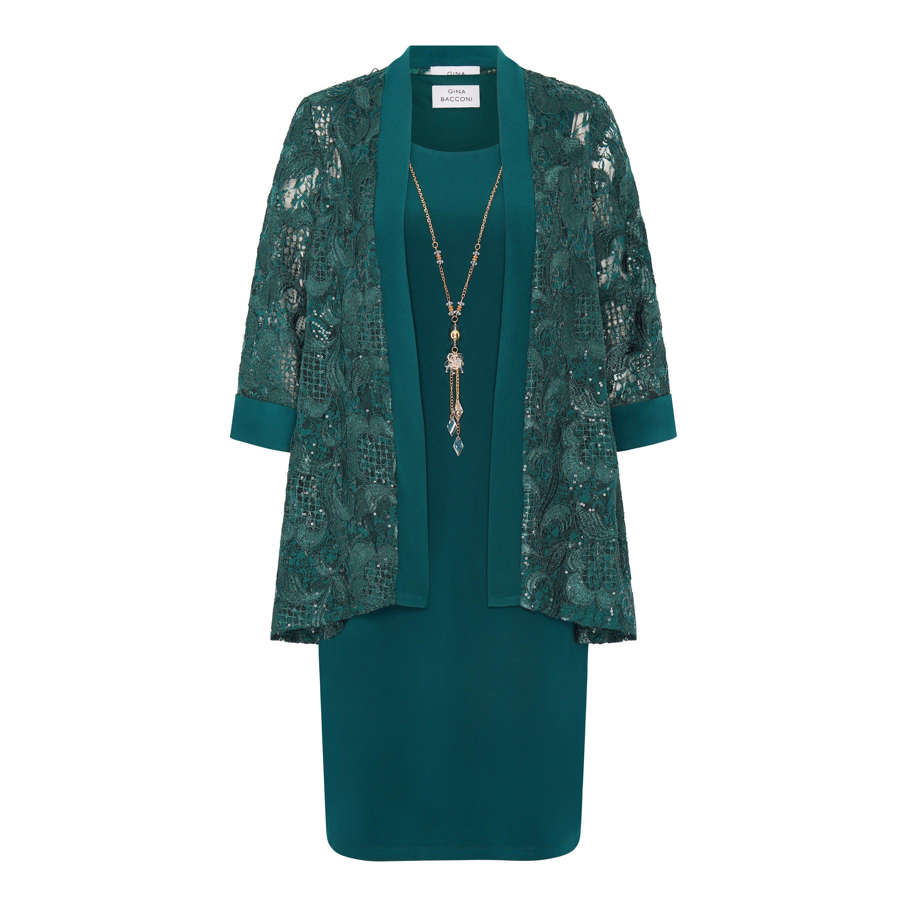 Forest - Gina Bacconi - Charlee Embroidered Lace Jacket Dress - 4