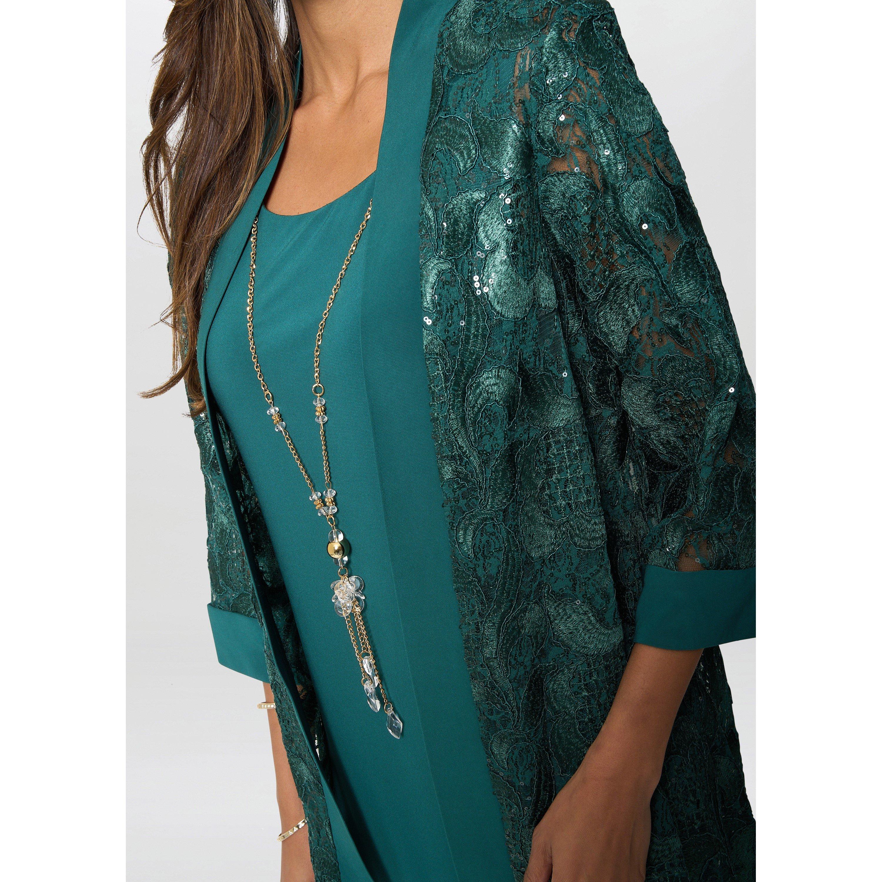Forest - Gina Bacconi - Charlee Embroidered Lace Jacket Dress - 5