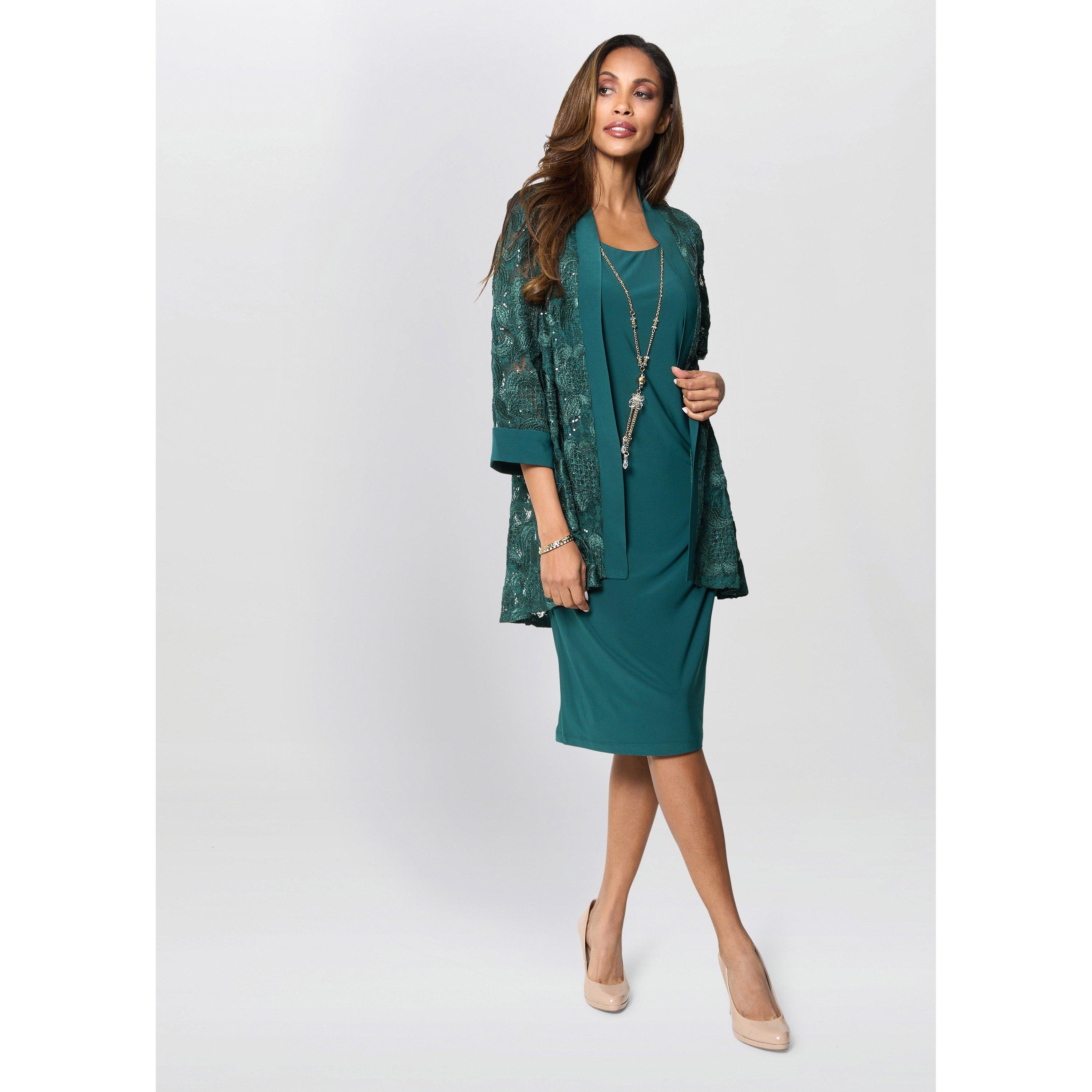 Forest - Gina Bacconi - Charlee Embroidered Lace Jacket Dress - 6