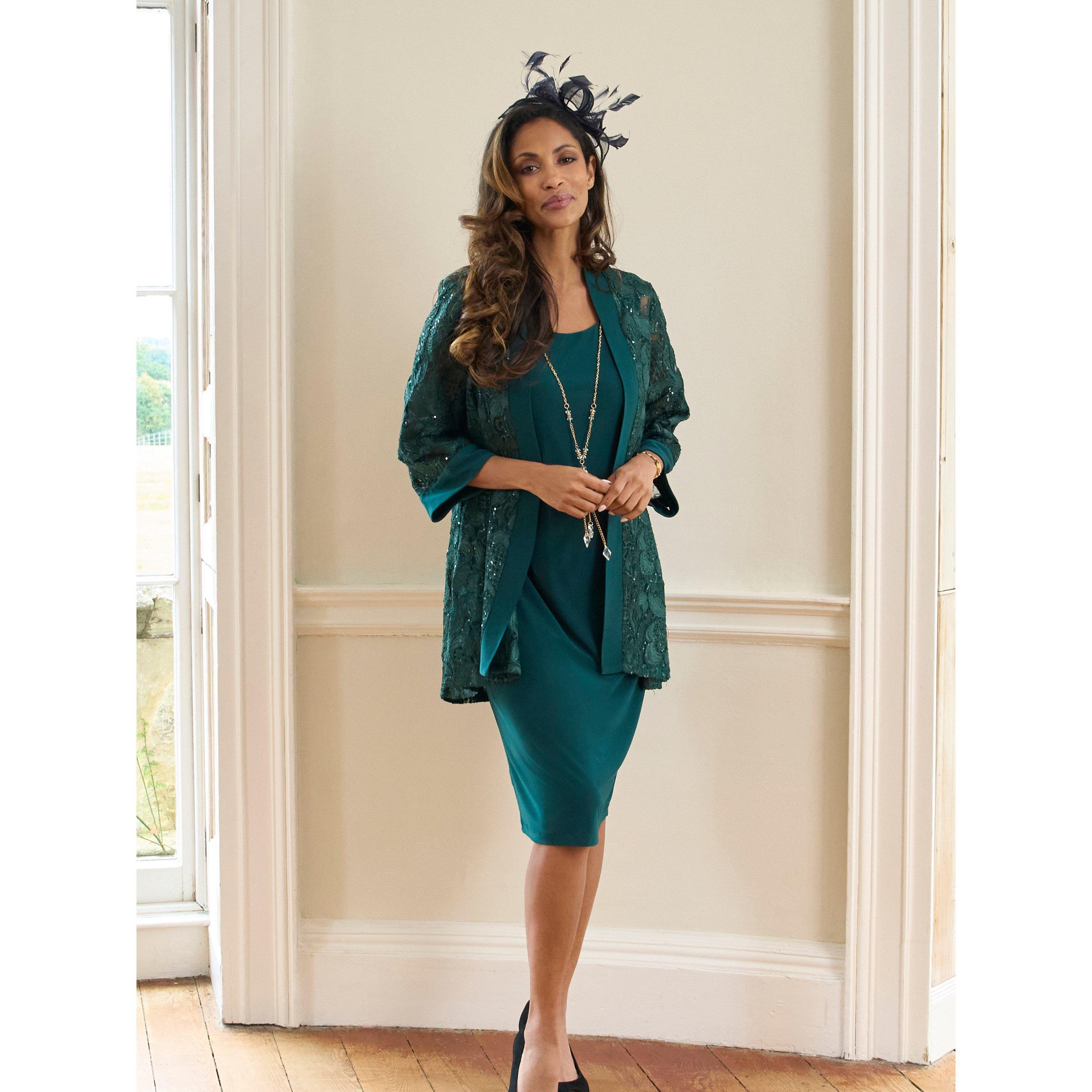Forest - Gina Bacconi - Charlee Embroidered Lace Jacket Dress - 9