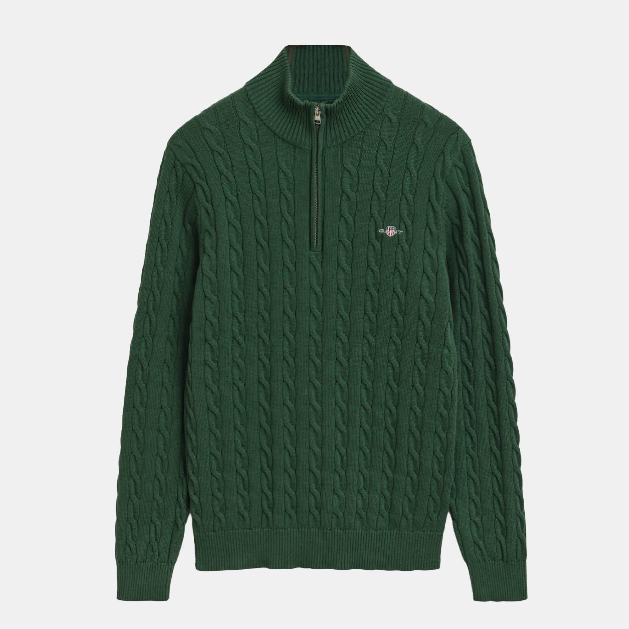 Green - Gant - Cotton Cable Half Zip Fleece - 1