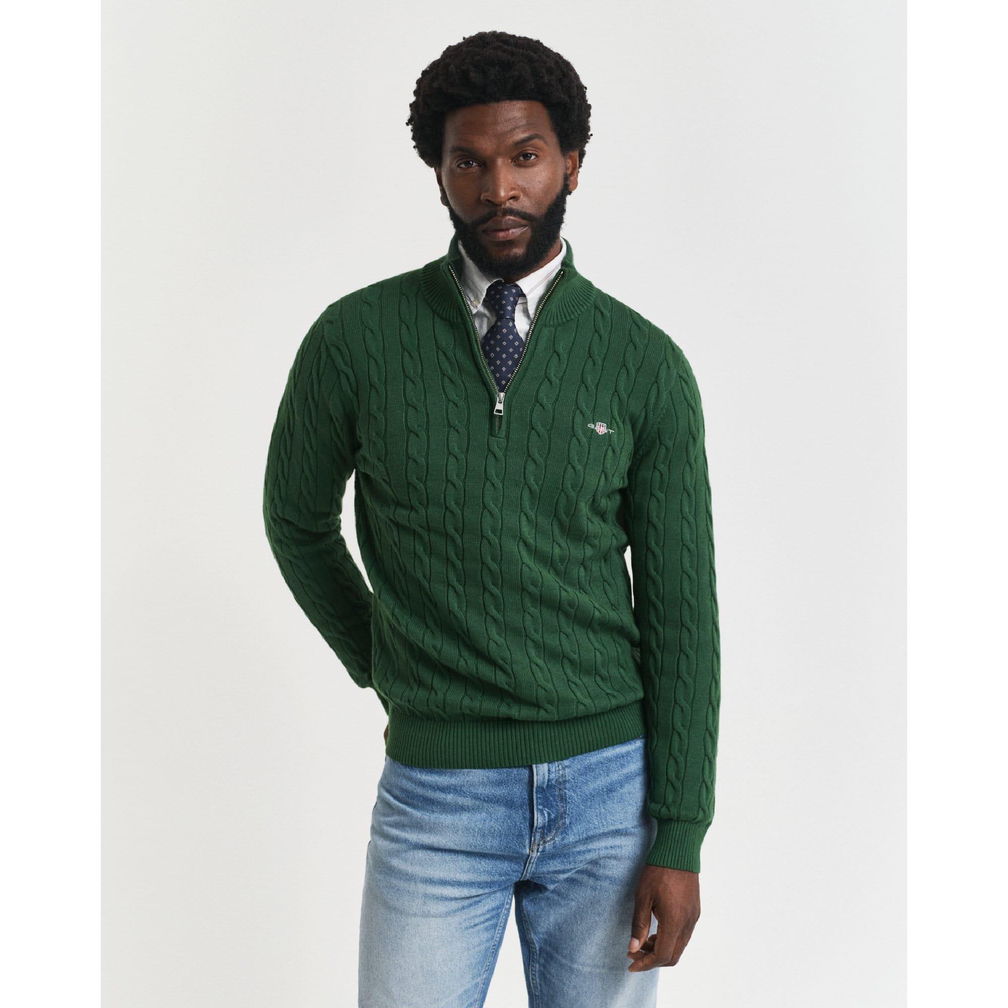 Green - Gant - Cotton Cable Half Zip Fleece - 2