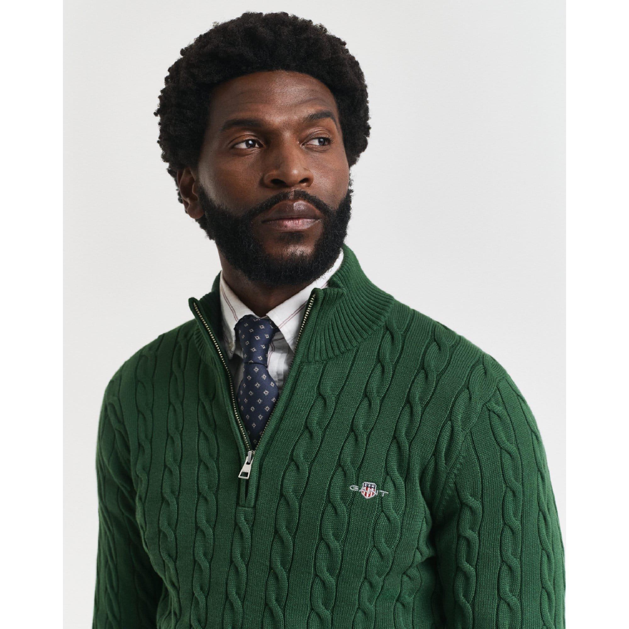 Green - Gant - Cotton Cable Half Zip Fleece - 4