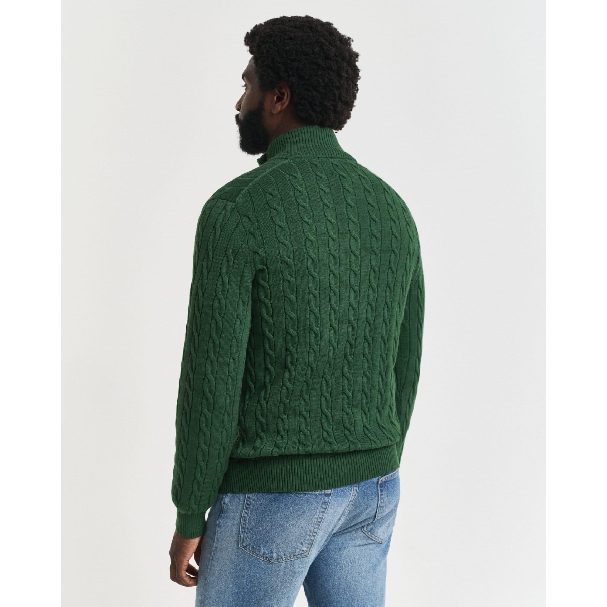 Green - Gant - Cotton Cable Half Zip Fleece - 5