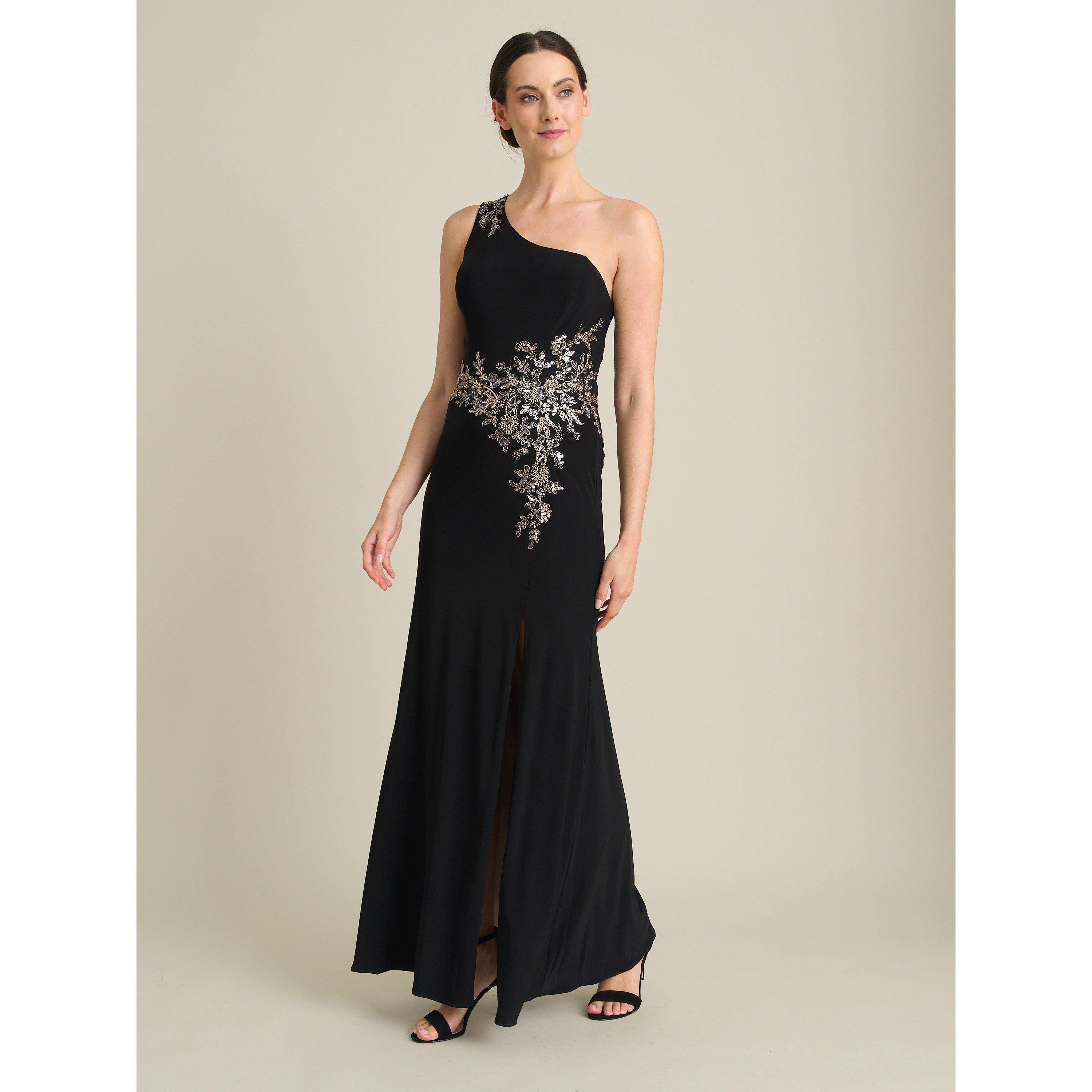 Black - Gina Bacconi - Celina One Shoulder Dress With Beading - 1