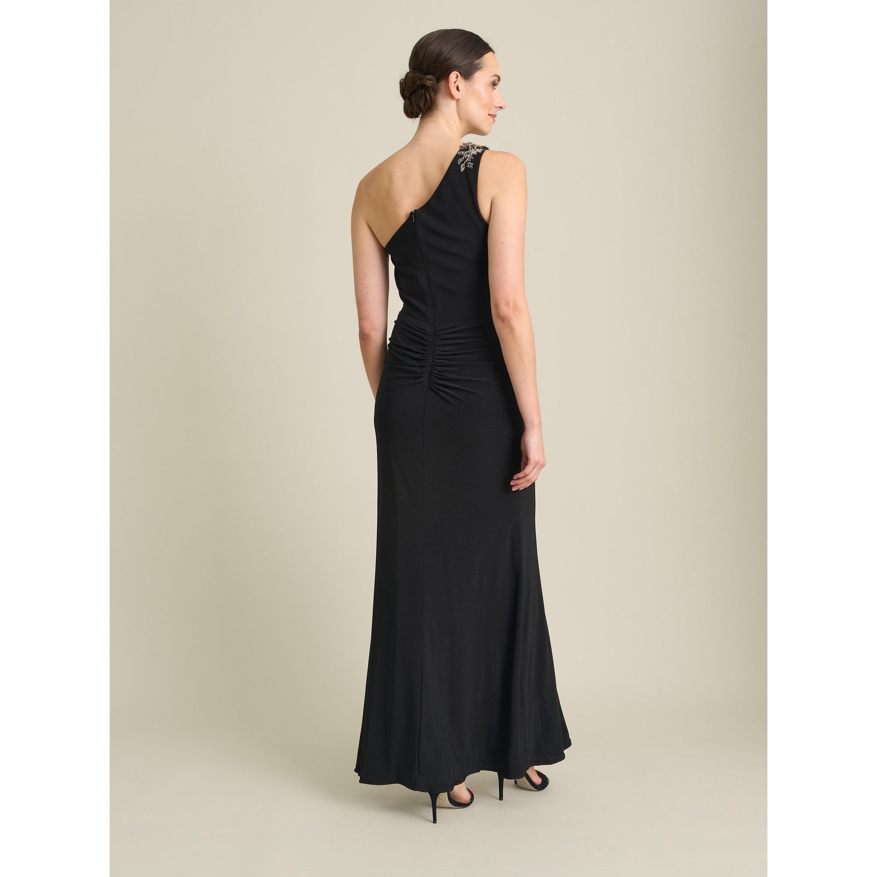 Black - Gina Bacconi - Celina One Shoulder Dress With Beading - 2