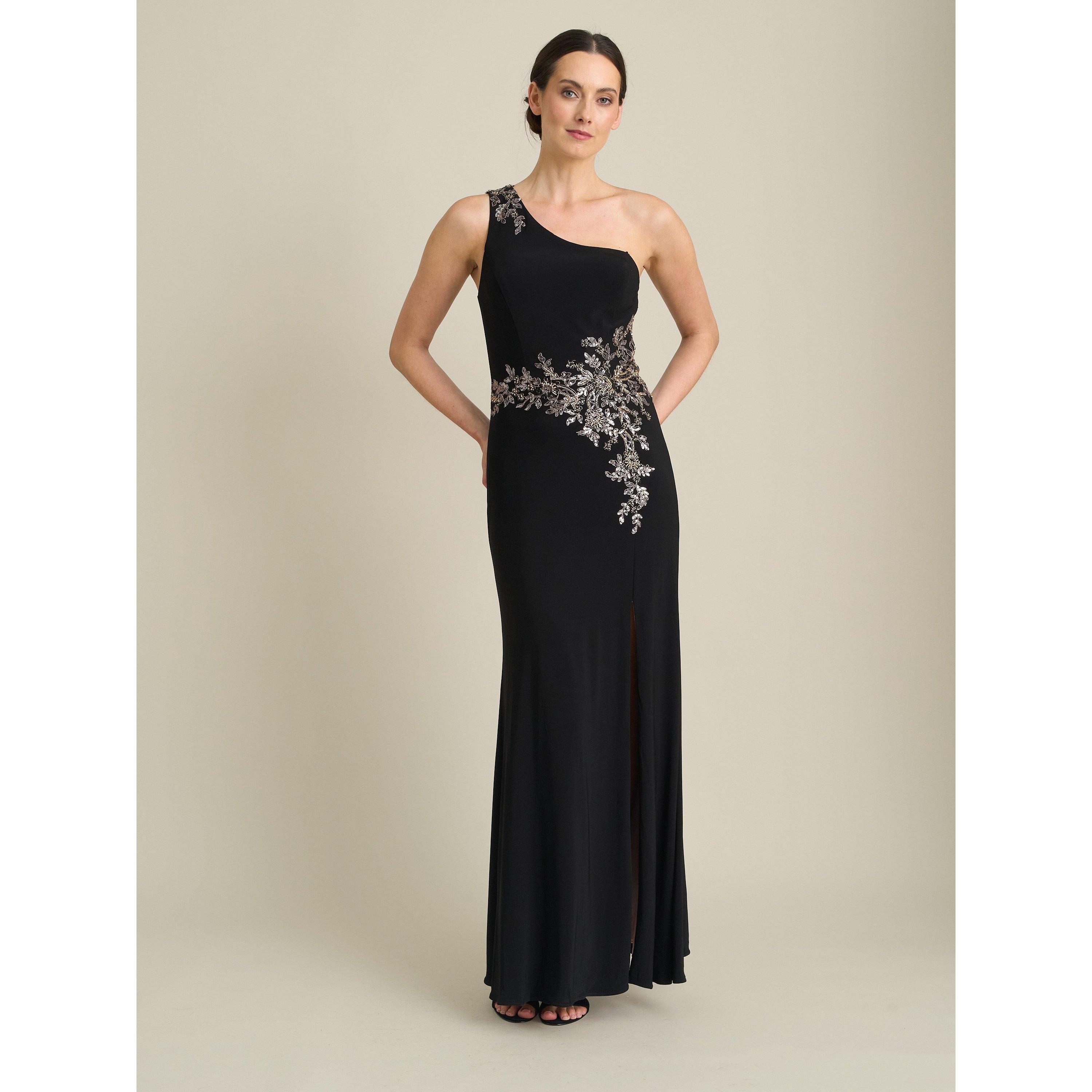 Black - Gina Bacconi - Celina One Shoulder Dress With Beading - 3