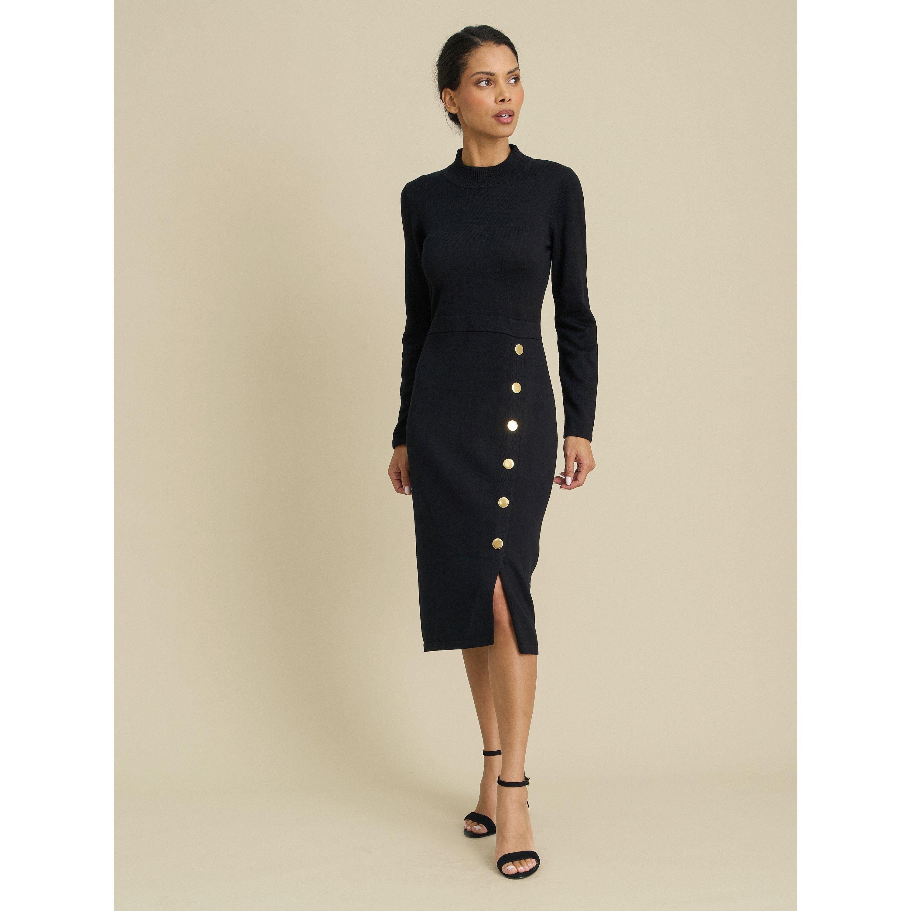 Black - Gina Bacconi - Albany Black Knit Midi Dress - 2