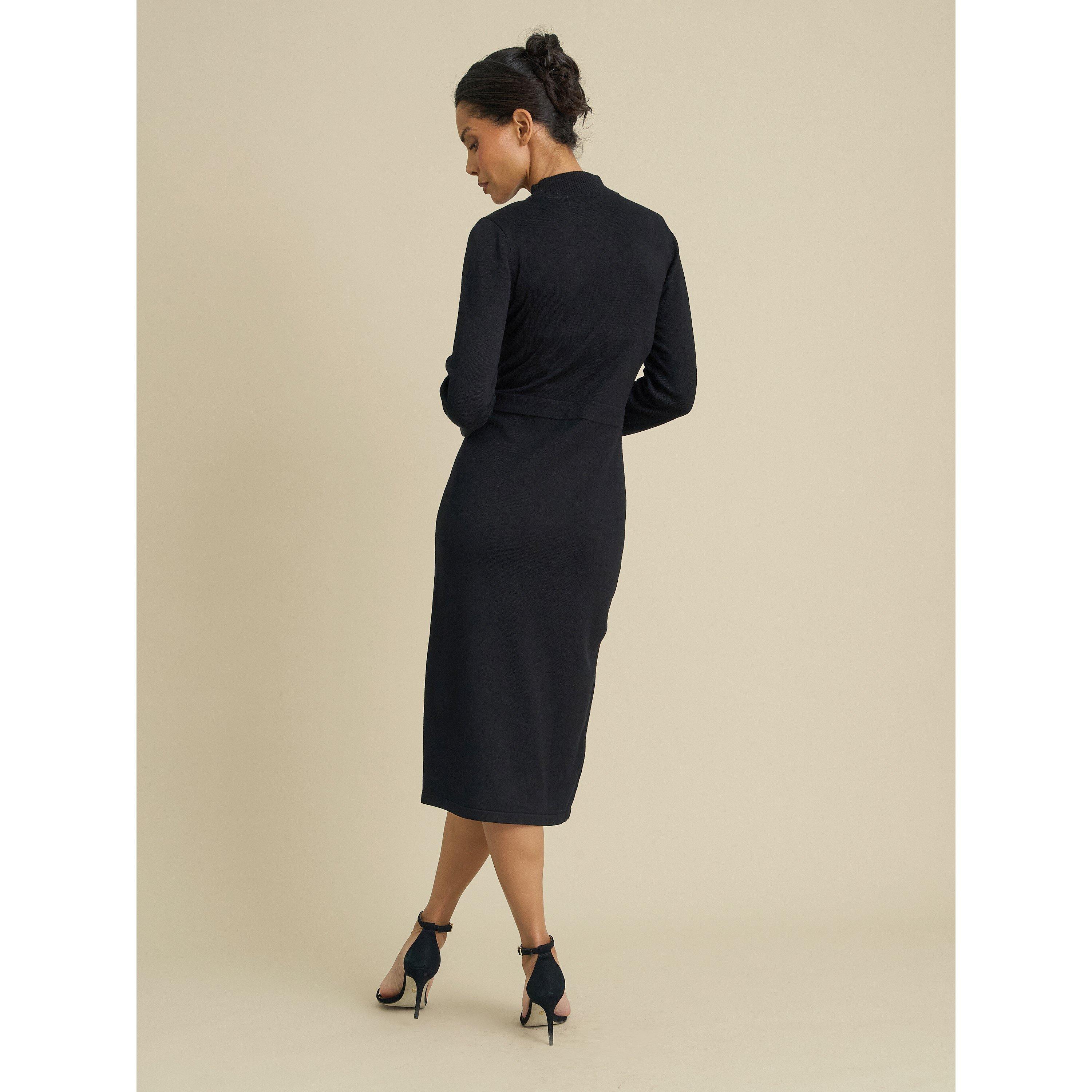 Black - Gina Bacconi - Albany Black Knit Midi Dress - 5