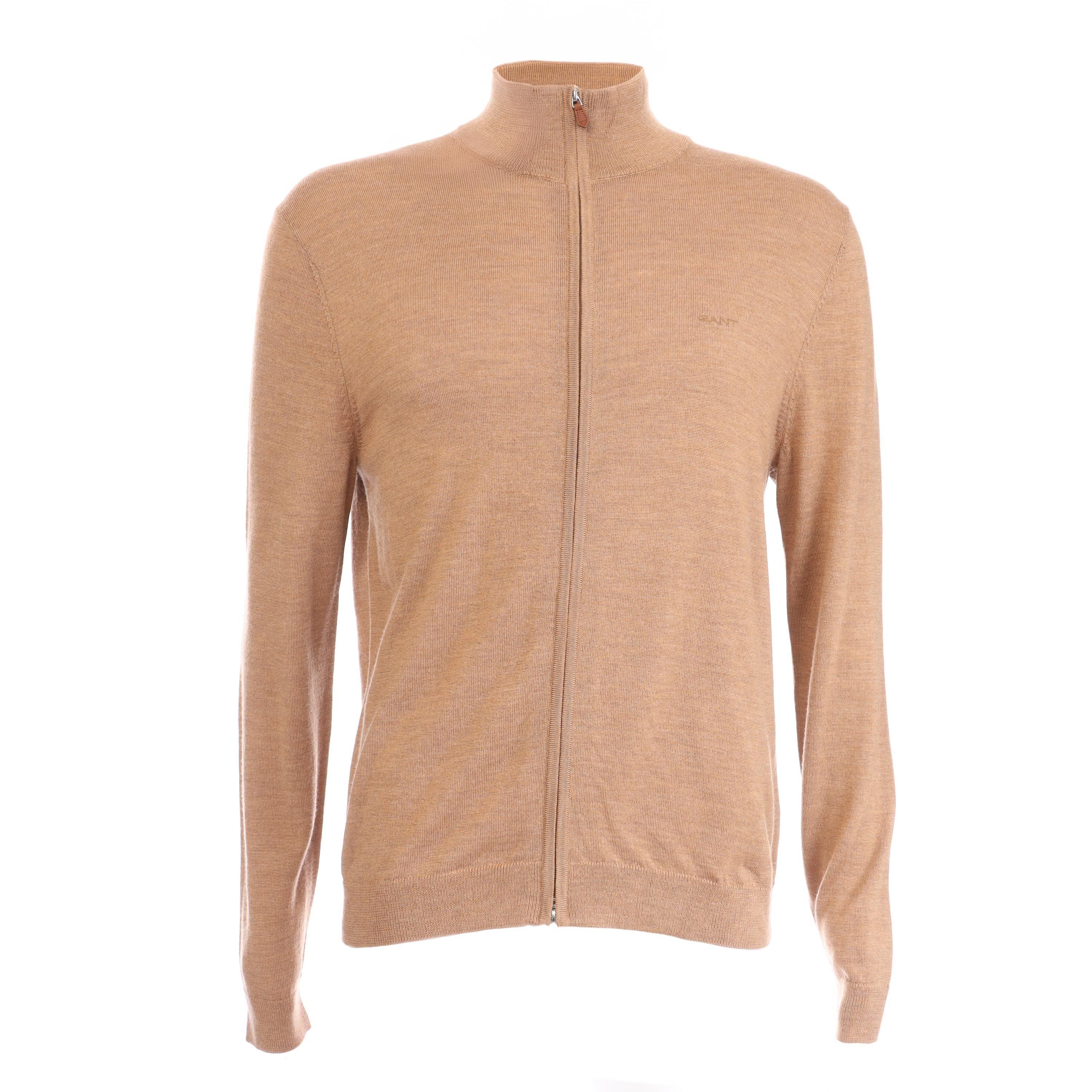 Gant Extrafine Merino Wool Zip Cardigan - Sand - XL