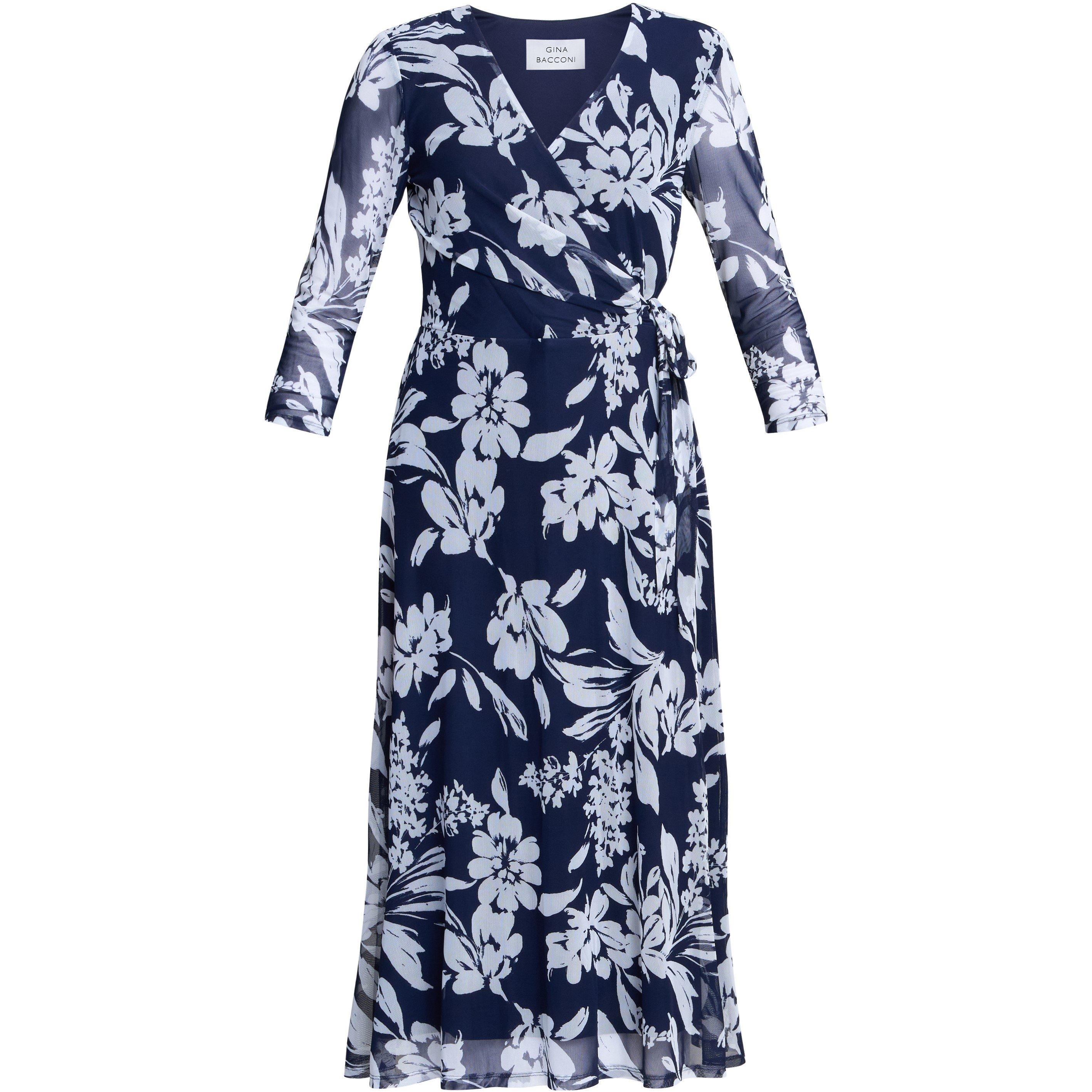 Navy / Multi - Gina Bacconi - Jan Floral Chiffon Wrap Midi Dress - 1