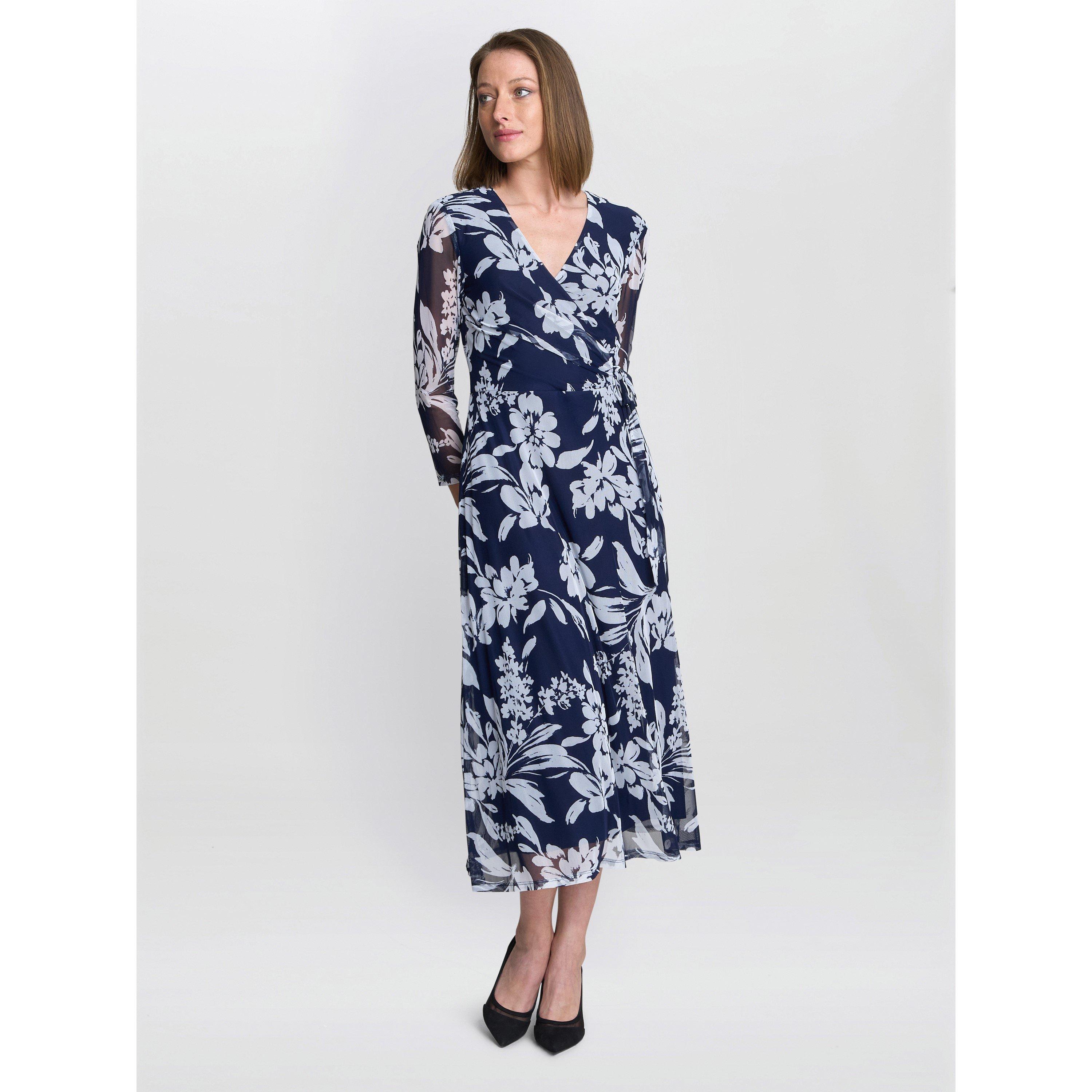 Navy / Multi - Gina Bacconi - Jan Floral Chiffon Wrap Midi Dress - 2