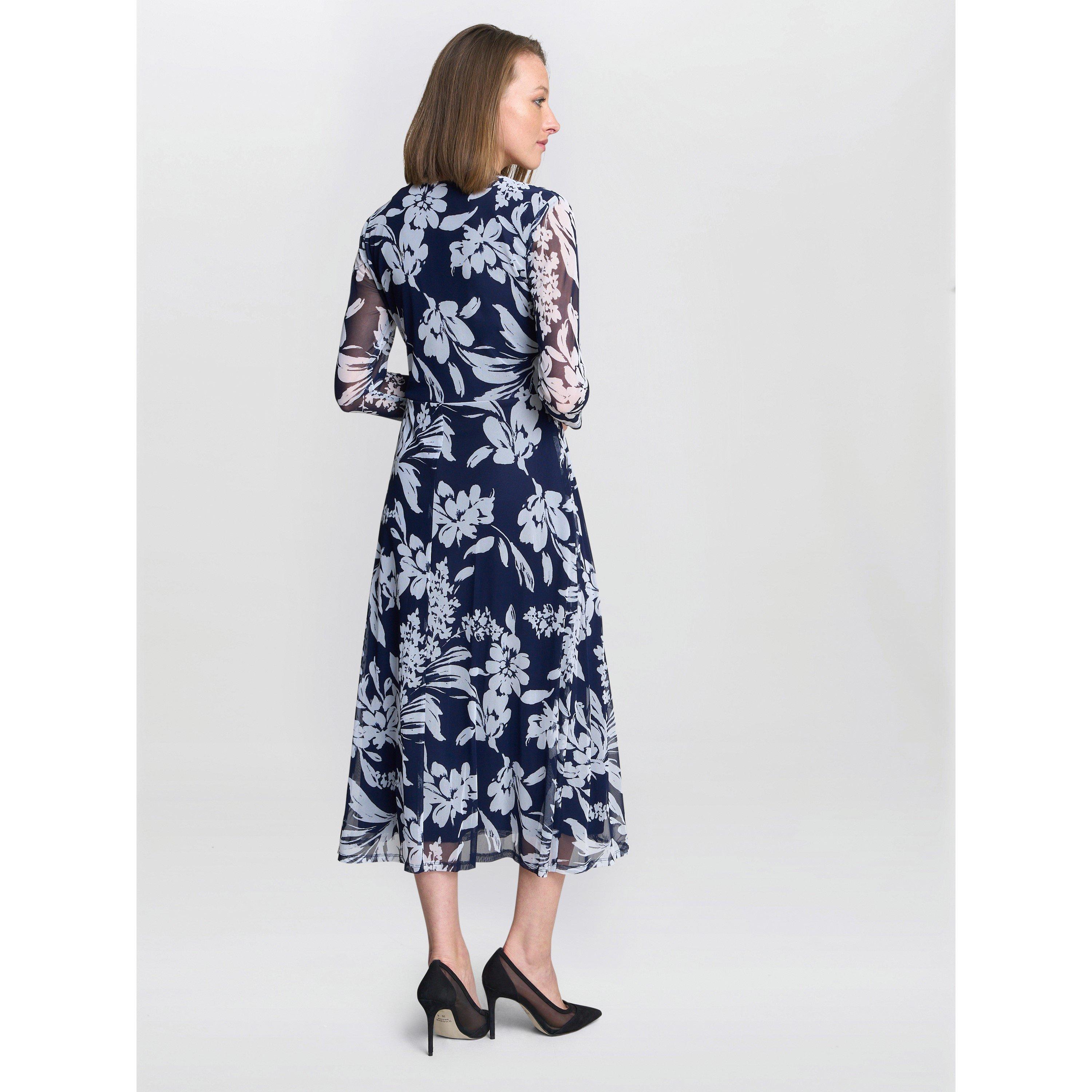 Navy / Multi - Gina Bacconi - Jan Floral Chiffon Wrap Midi Dress - 3