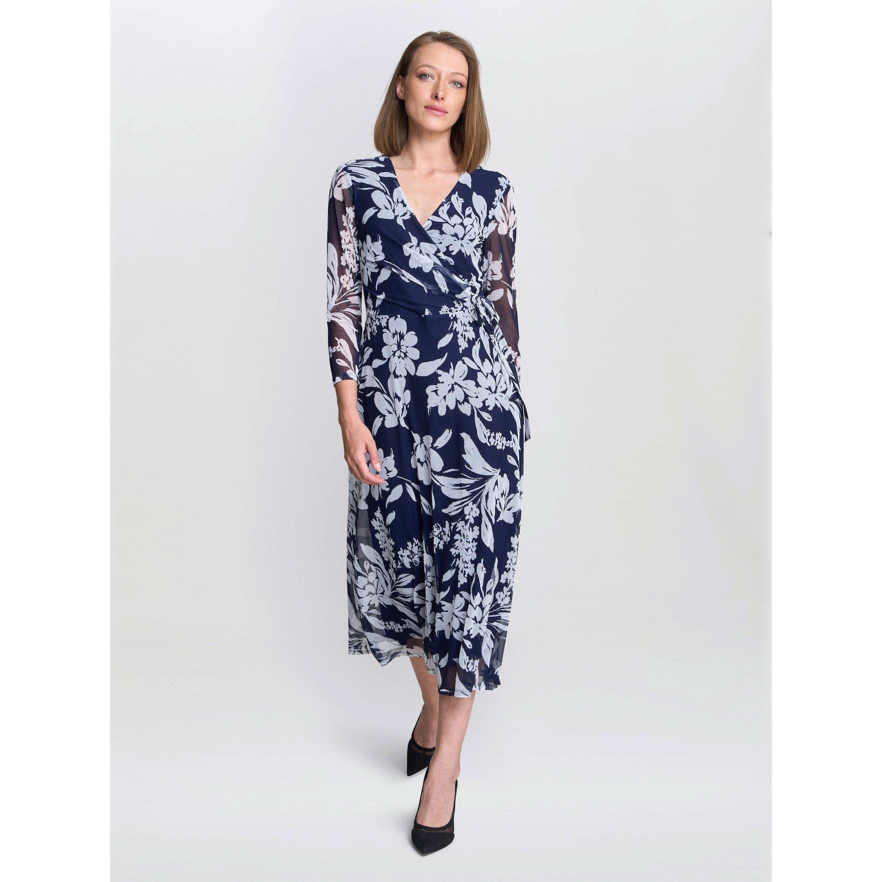 Navy / Multi - Gina Bacconi - Jan Floral Chiffon Wrap Midi Dress - 4