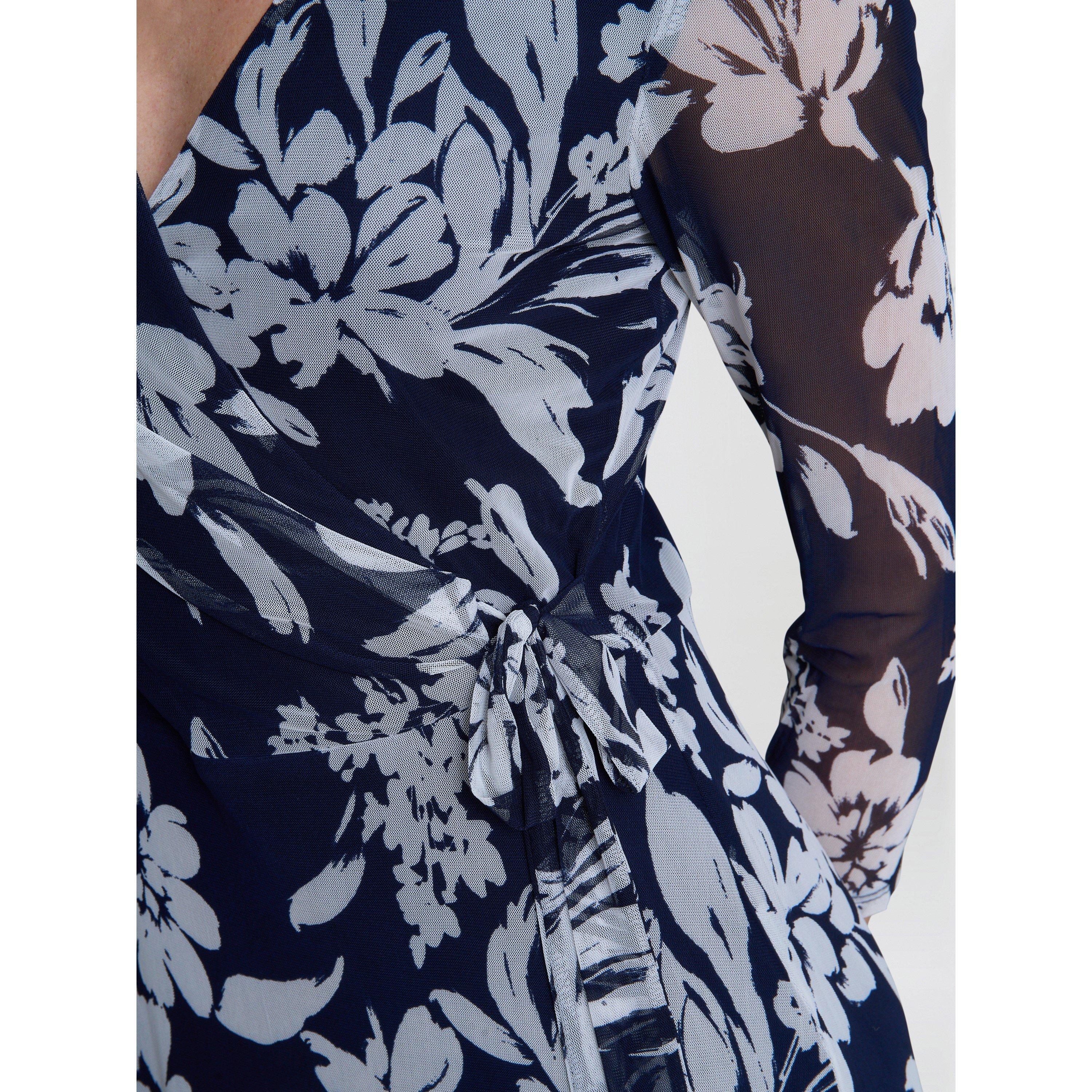 Navy / Multi - Gina Bacconi - Jan Floral Chiffon Wrap Midi Dress - 5