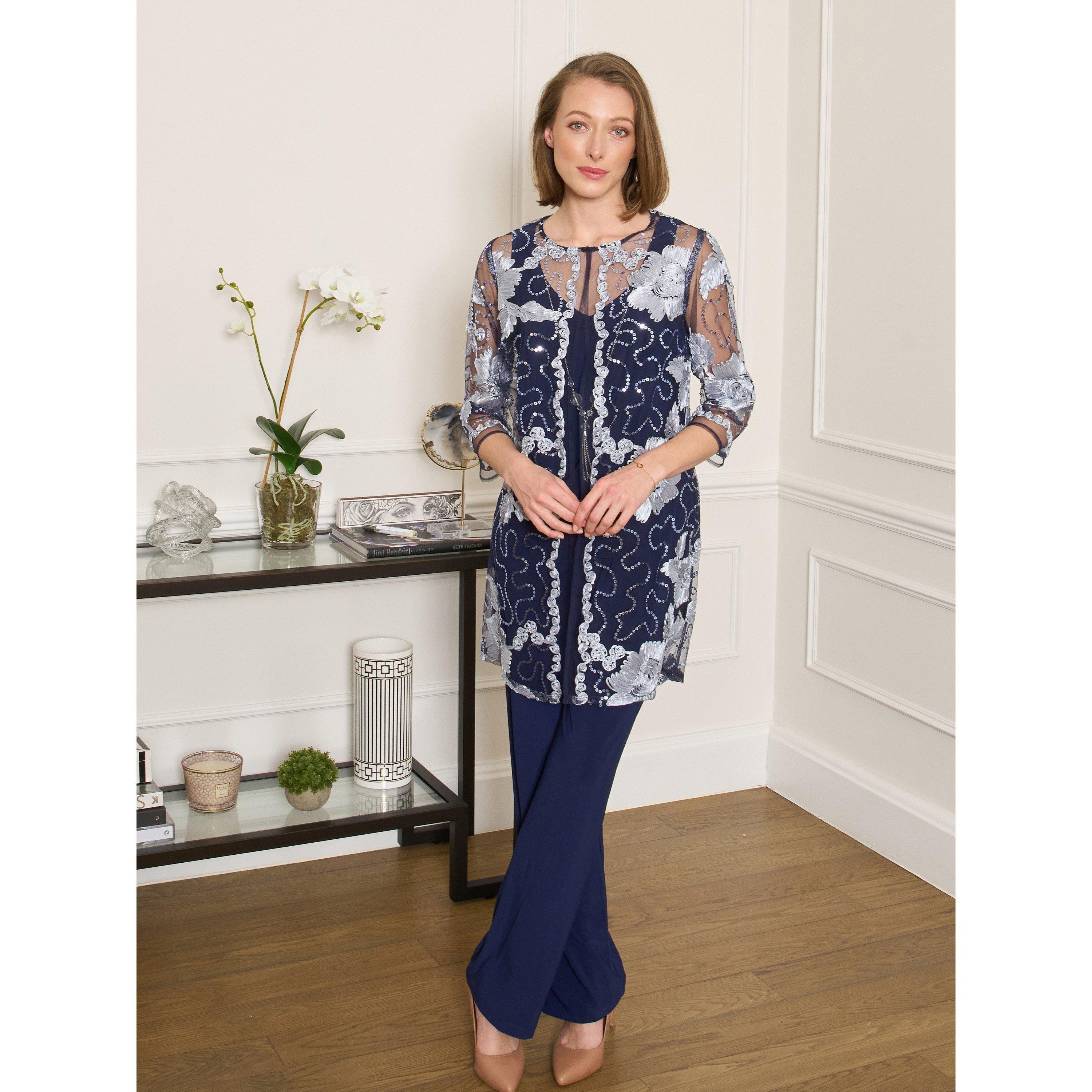 Navy - Gina Bacconi - Jennie Embroidered Mesh Three Piece Set - 7