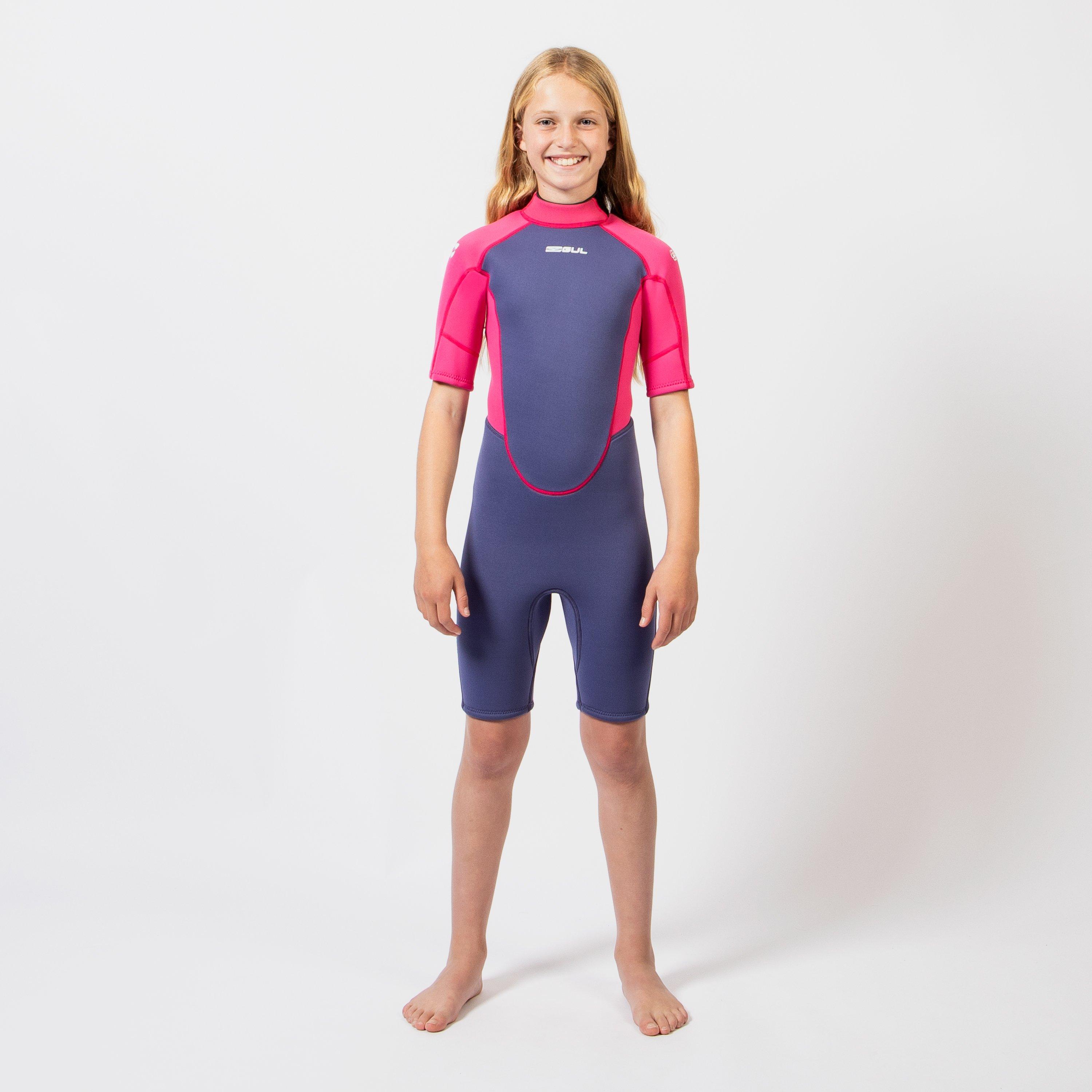 Gul  Response 32 Junior Flatlock Natur Shorti Wetsuit - Blue/Pink - T2