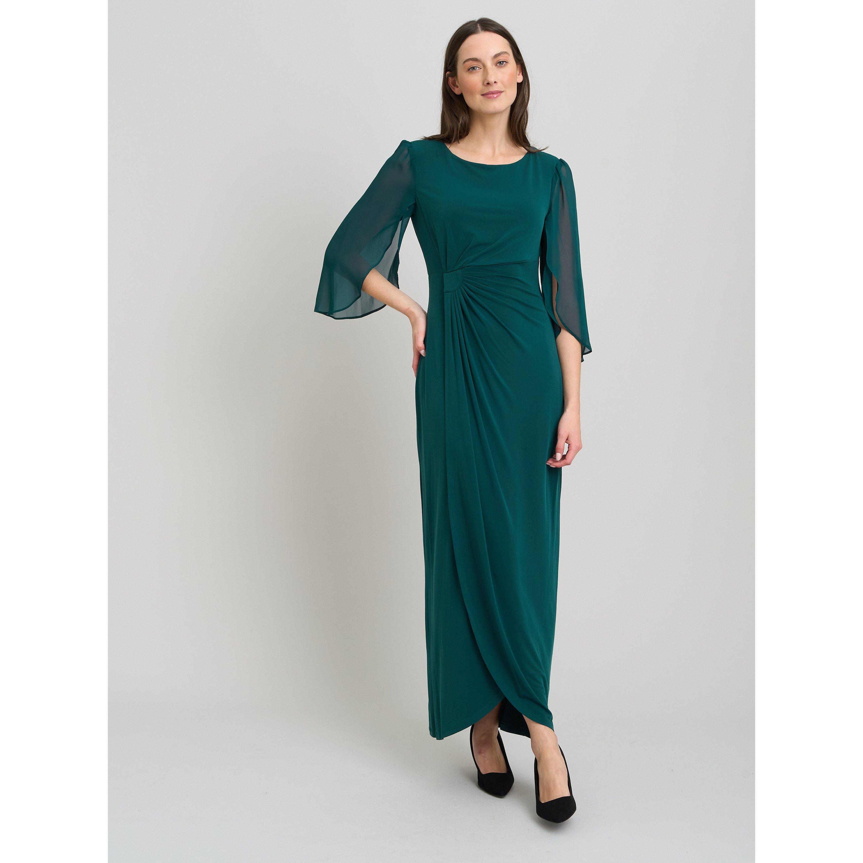Dark Green - Gina Bacconi - Iulia Chiffon Sleeve Maxi Wrap Dress - 1