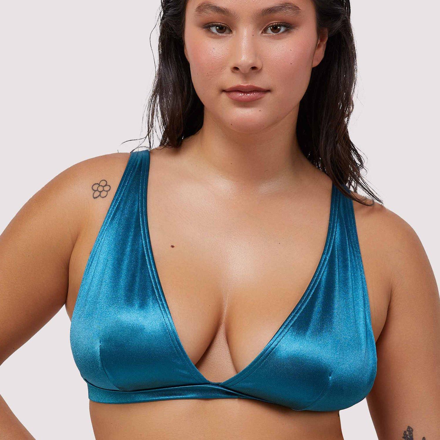 Blue - Wolf and Whistle - Blue Shine Non Wired Plunge Bikini Top - 1