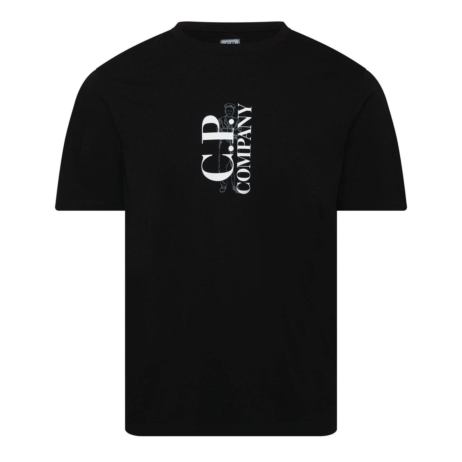 Black - CP Company - 30/1 Jersey Vertical Logo T-Shirt - 1
