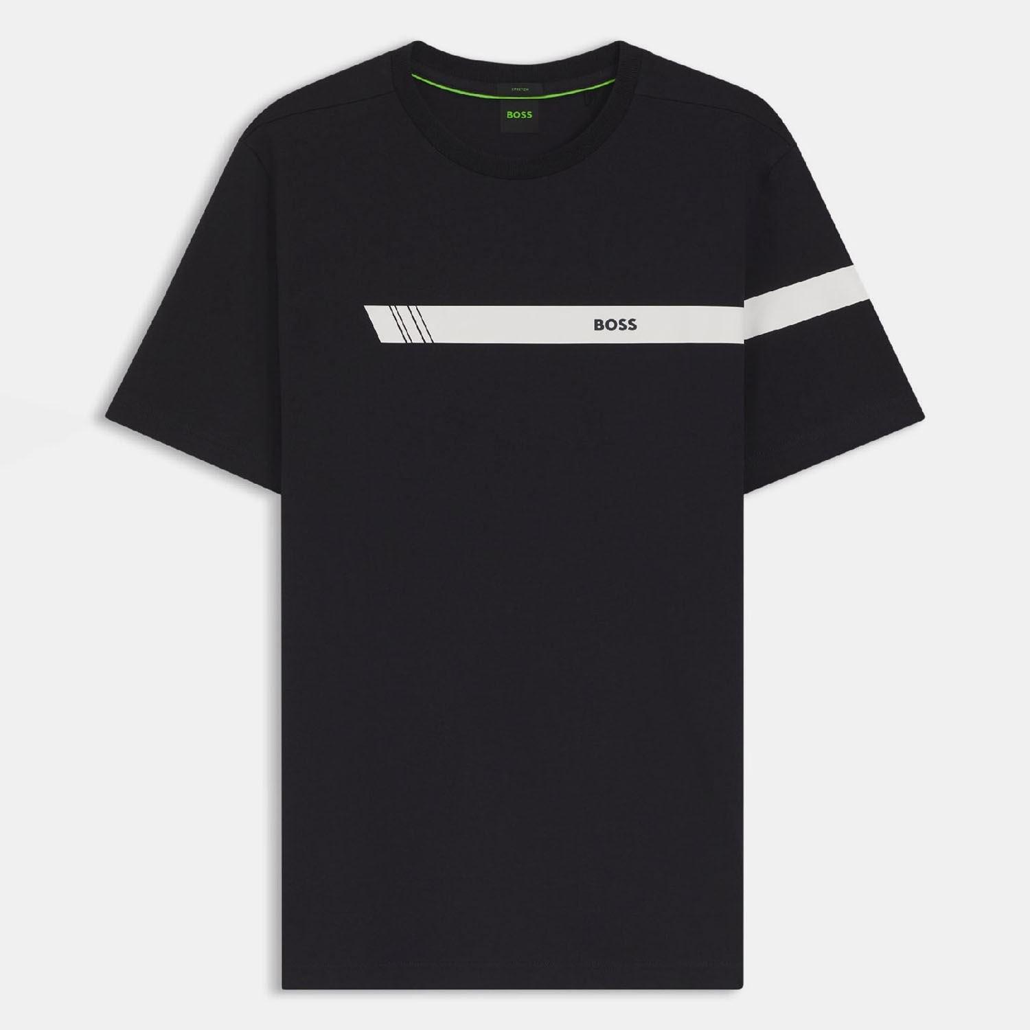 Dark Blue - Boss - Regular Fit T-Shirt with Logo Stripe - 1