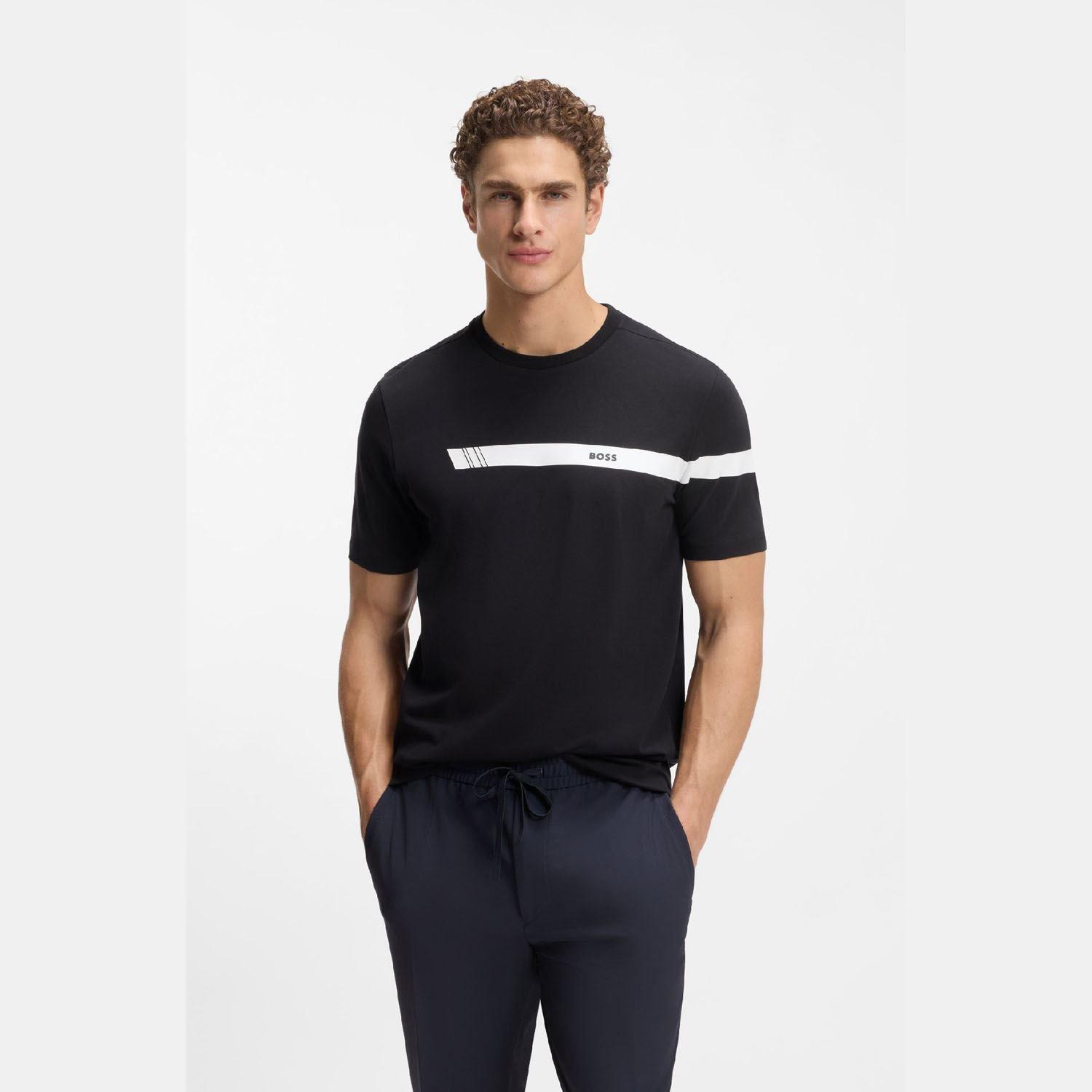 Dark Blue - Boss - Regular Fit T-Shirt with Logo Stripe - 2
