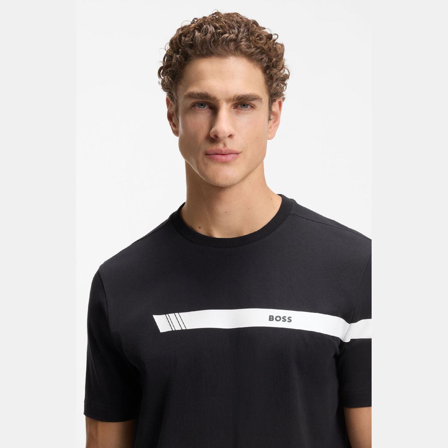 Dark Blue - Boss - Regular Fit T-Shirt with Logo Stripe - 3