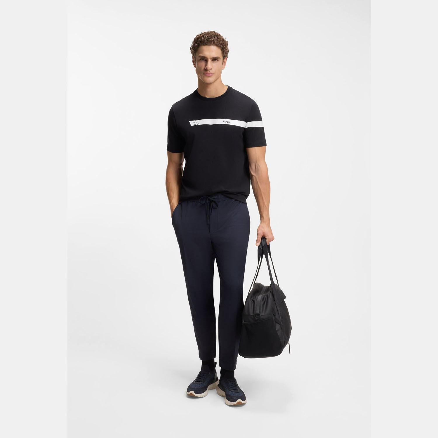 Dark Blue - Boss - Regular Fit T-Shirt with Logo Stripe - 4