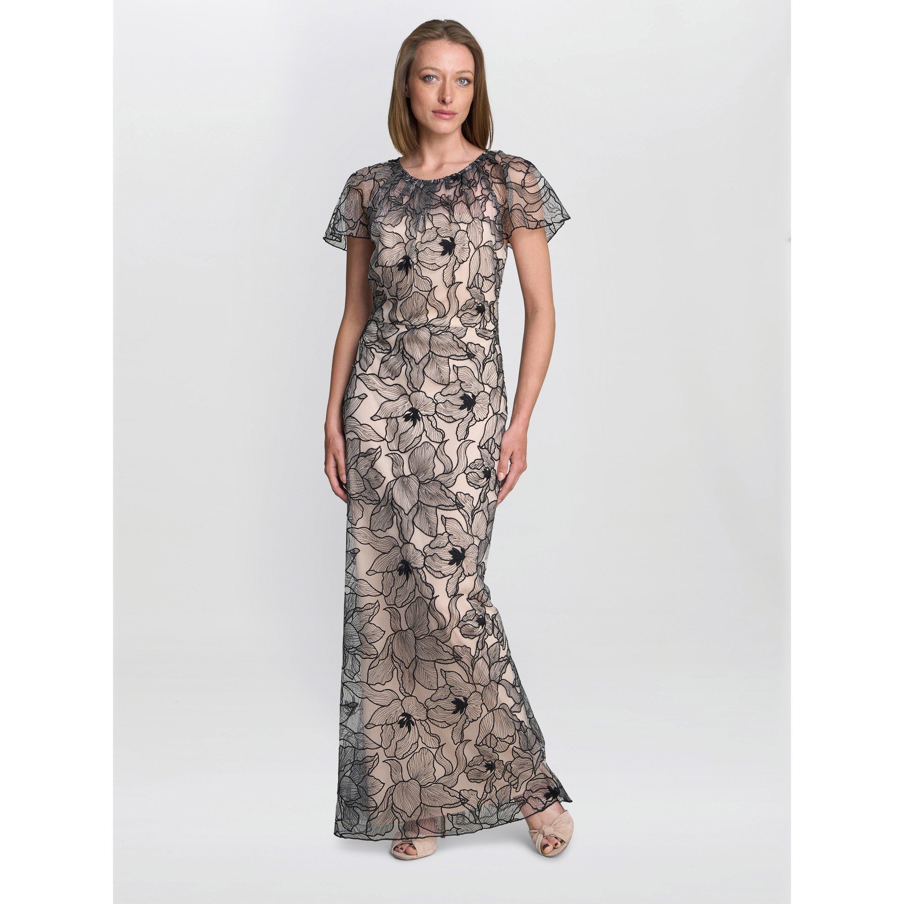 Black / White - Gina Bacconi - Marie-Claire Floral Mesh Maxi Dress - 2