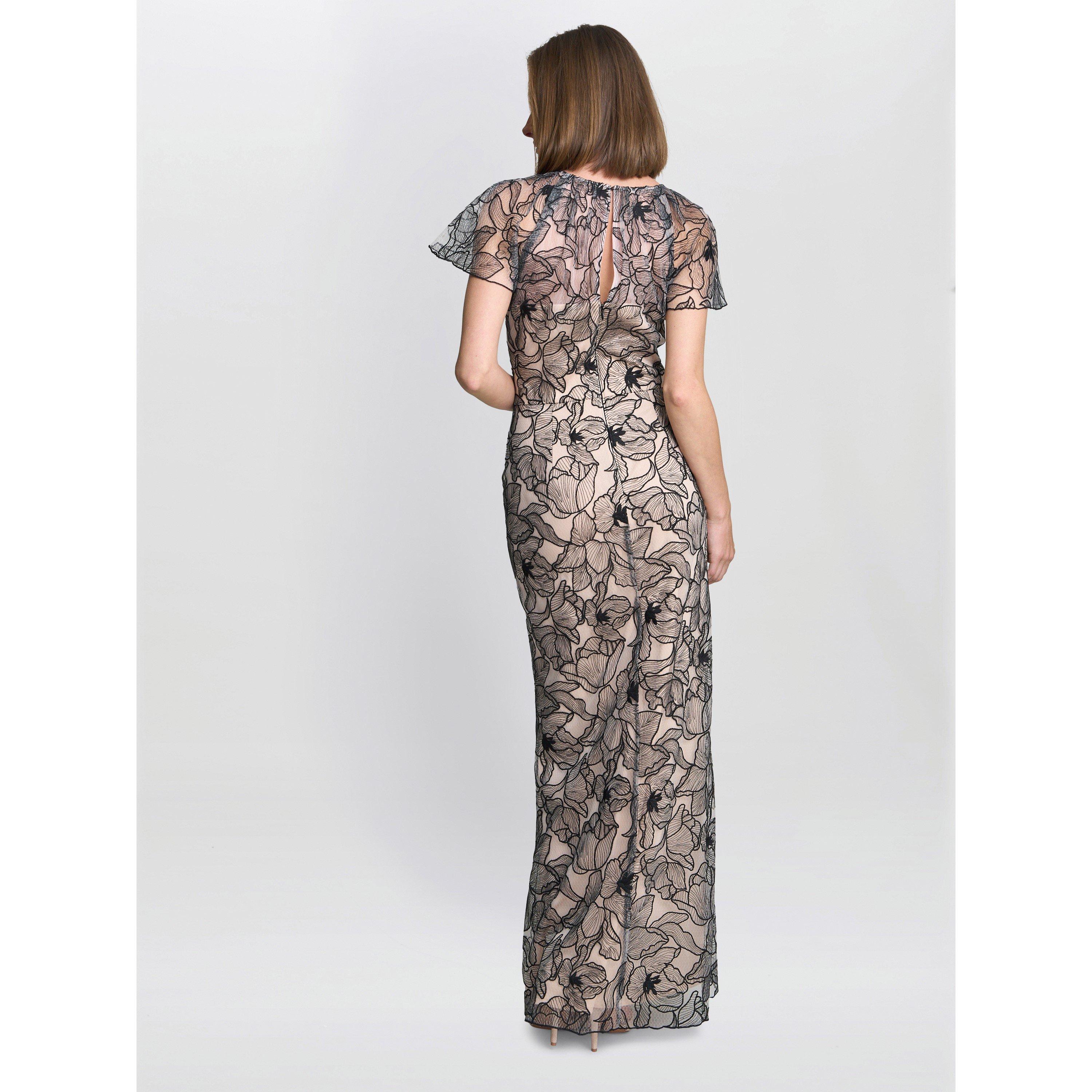 Black / White - Gina Bacconi - Marie-Claire Floral Mesh Maxi Dress - 3