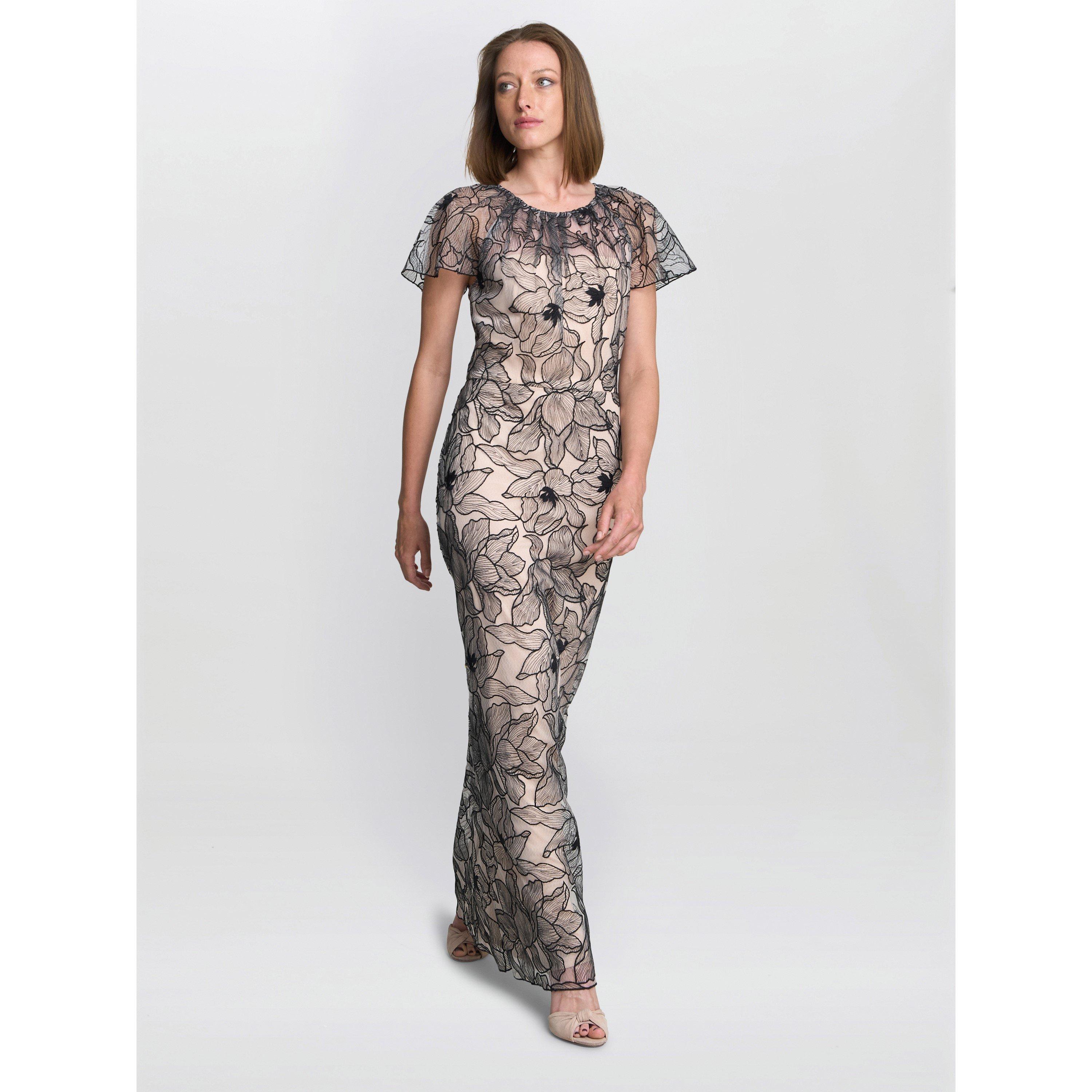 Black / White - Gina Bacconi - Marie-Claire Floral Mesh Maxi Dress - 4