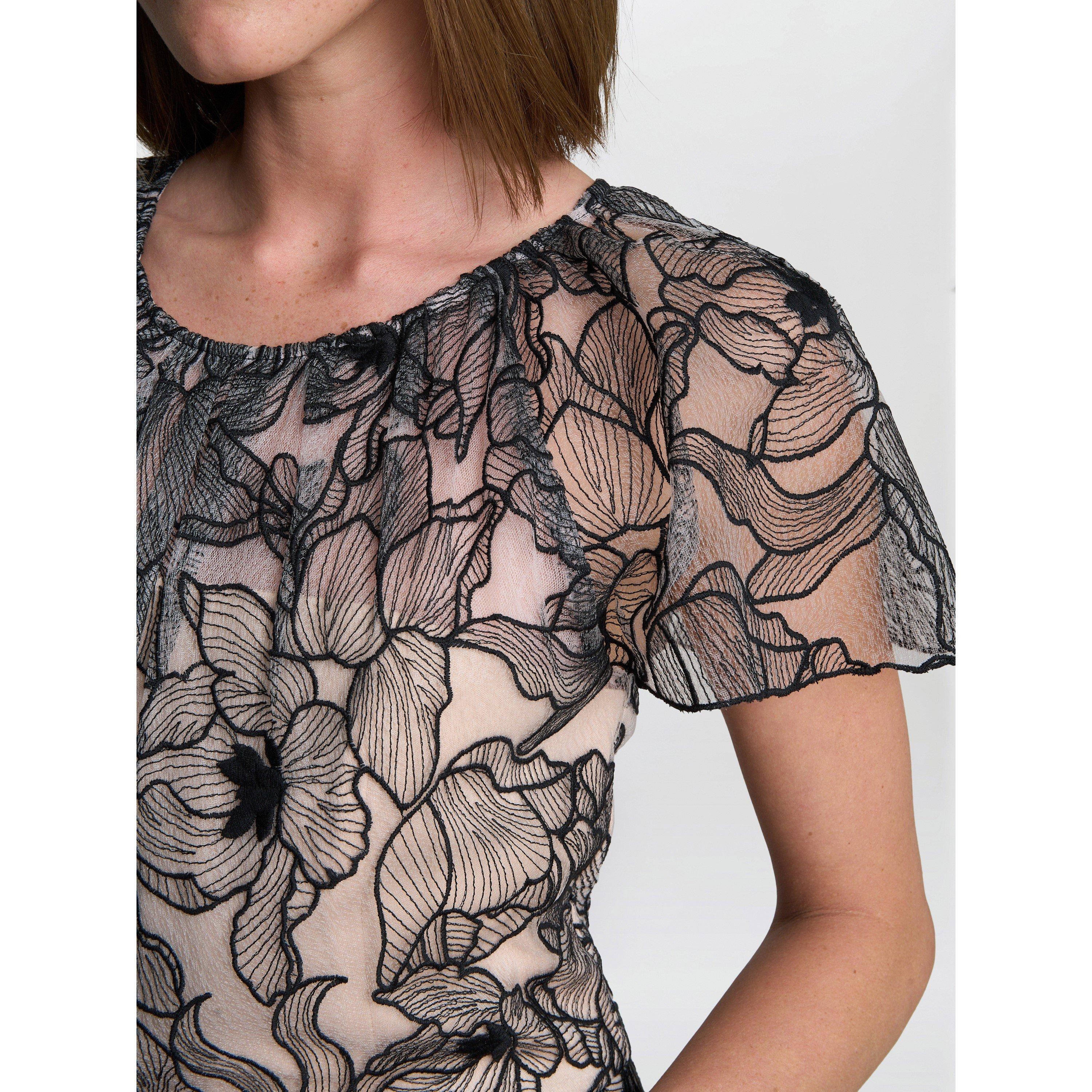 Black / White - Gina Bacconi - Marie-Claire Floral Mesh Maxi Dress - 5