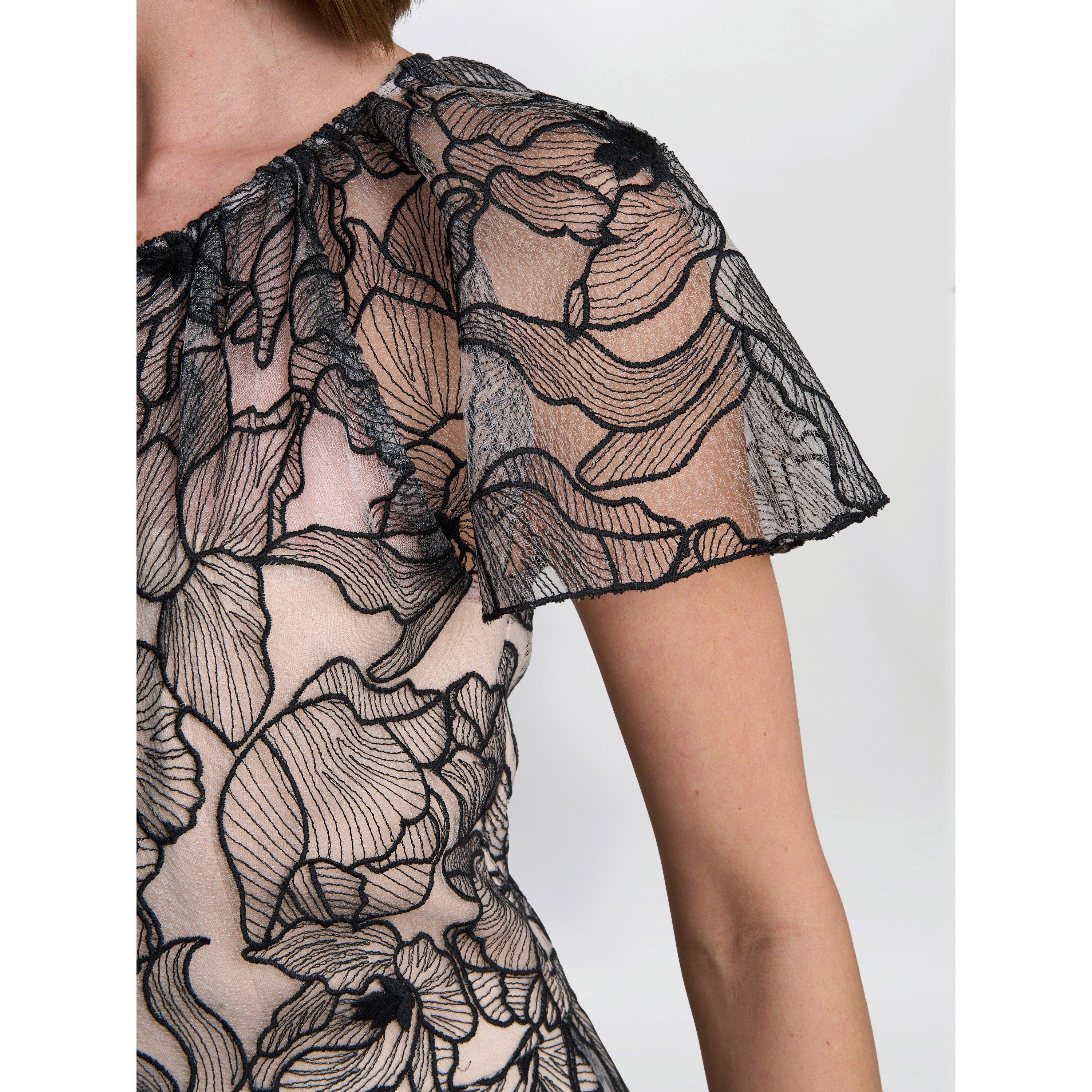 Black / White - Gina Bacconi - Marie-Claire Floral Mesh Maxi Dress - 6