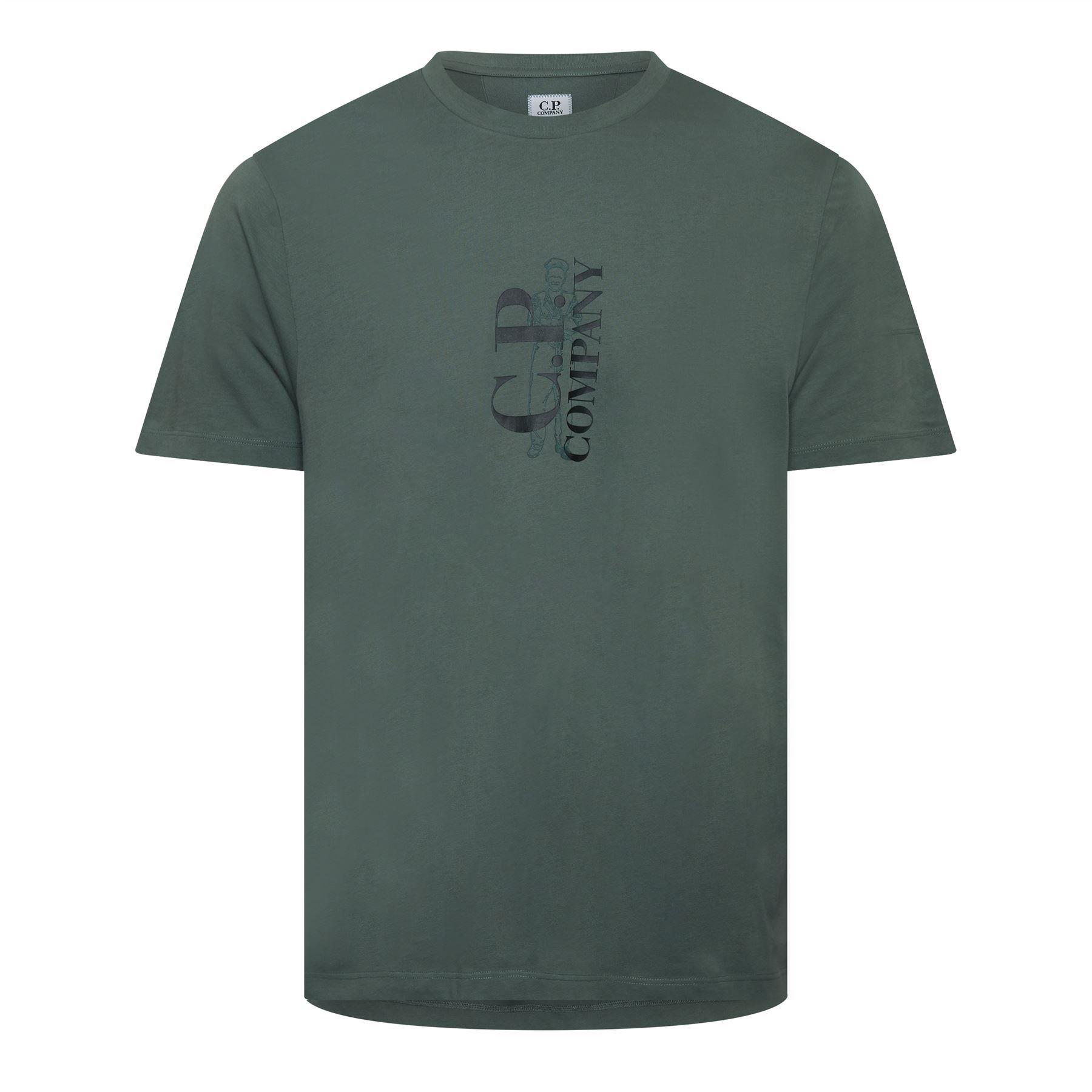 Green - CP Company - 30/1 Jersey Vertical Logo T-Shirt - 1